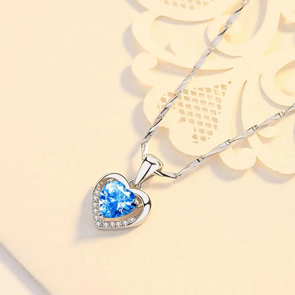 TOFBS Parure Gioielli Donna Cuore Cristalli Orecchini e Bracciali Set Collane Gioielli Zircone Gioielli Zircone Set Per Donna Ragazze Matrimonio Blu - immagine 2