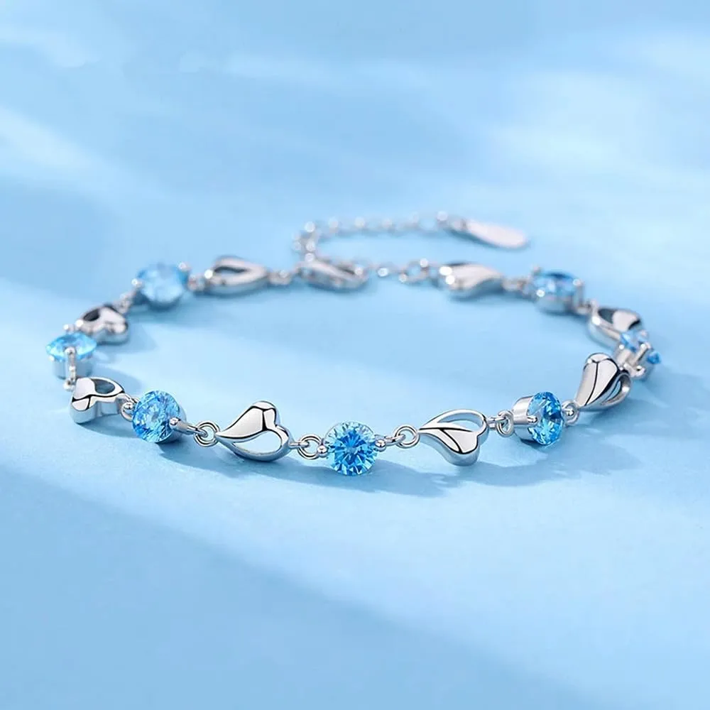 TOFBS Parure Gioielli Donna Cuore Cristalli Orecchini e Bracciali Set Collane Gioielli Zircone Gioielli Zircone Set Per Donna Ragazze Matrimonio Blu - immagine 3
