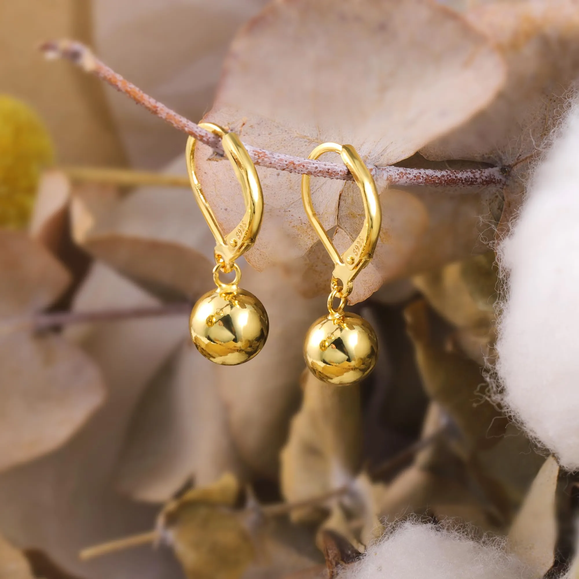 ASH'S CHOICE Orecchini Pendenti Donna Oro 14K Sfera Leverback Lucido - immagine 2