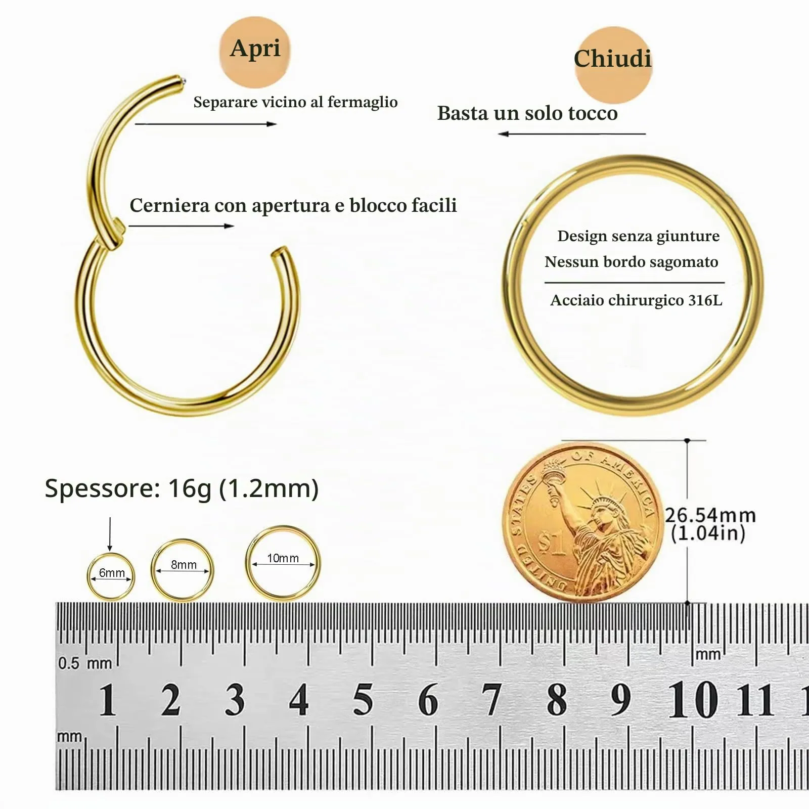 DAILI Orecchini a cerchio piccoli in oro, leggeri, placcati in oro 14 carati, orecchini a cerchio per cartilagine, elice, tragus, ipoallergenici, per donne e uomini, piccoli cerchi sottili in acciaio - immagine 2