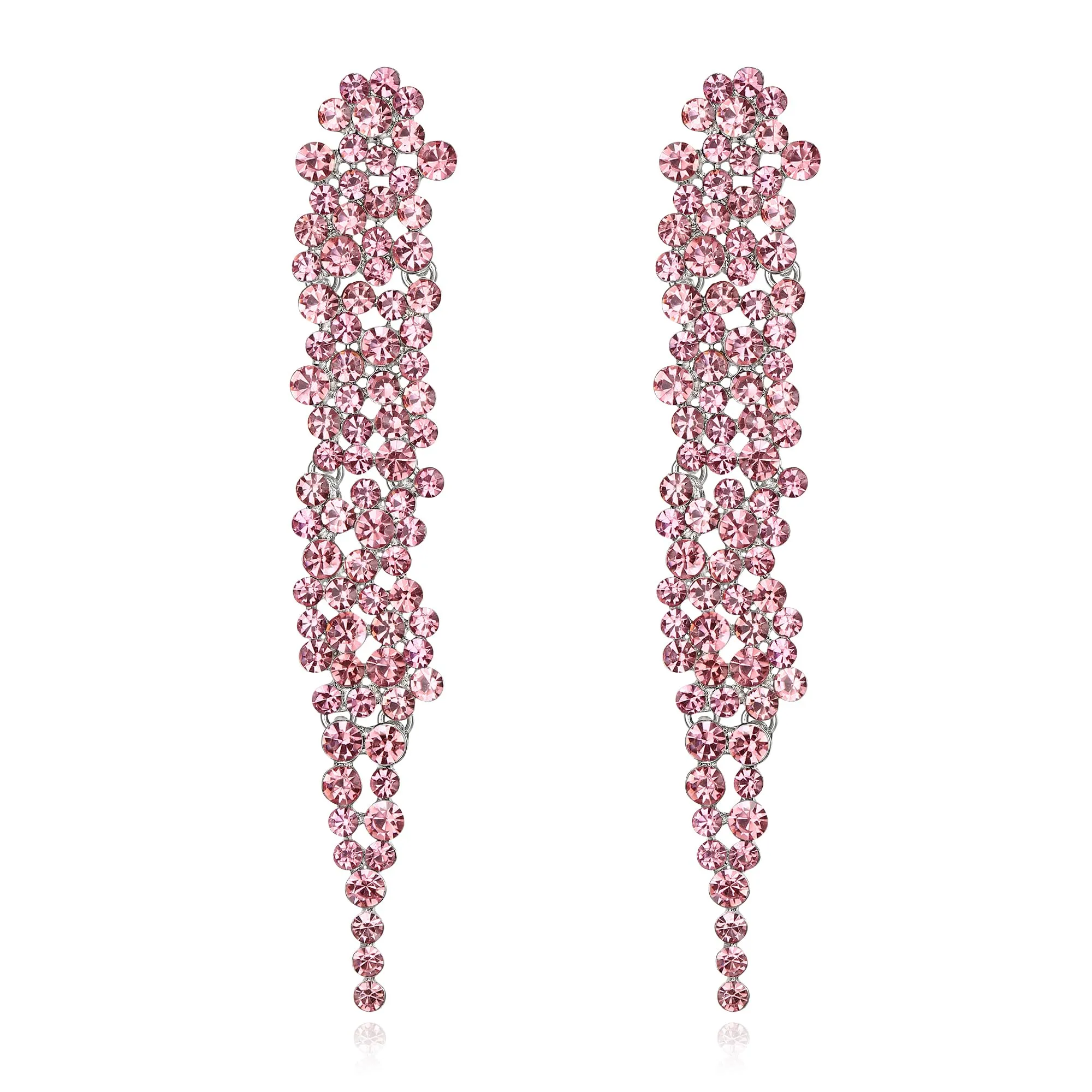 EVER FAITH Statement Orecchini Strass Cristallo Banchetto Lungo Lampadario Pendente per Le Signore Prom Matrimonio Sposa Chiaro Argento Tonalità, Cristallo, Nessuna pietra preziosa - immagine 1
