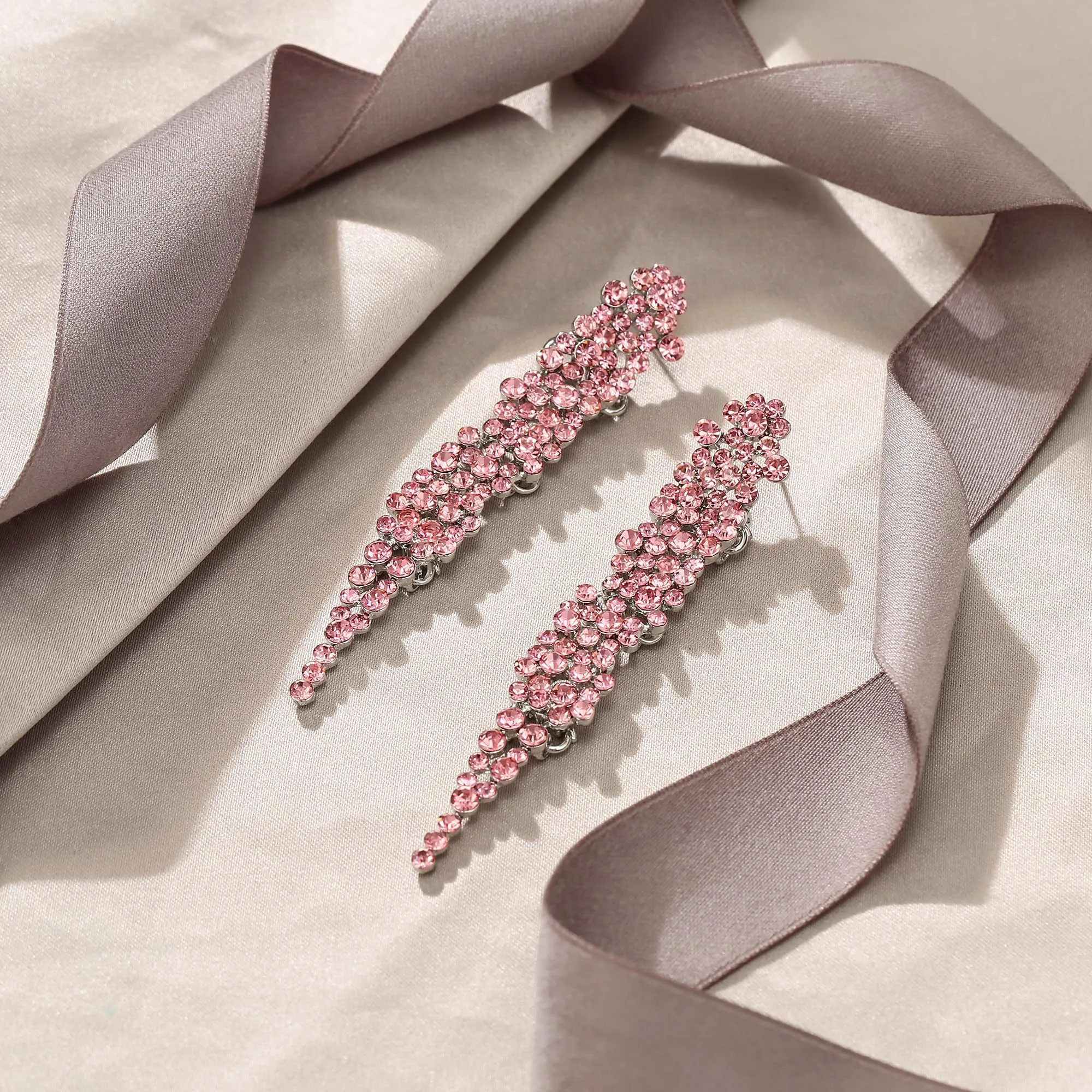 EVER FAITH Statement Orecchini Strass Cristallo Banchetto Lungo Lampadario Pendente per Le Signore Prom Matrimonio Sposa Chiaro Argento Tonalità, Cristallo, Nessuna pietra preziosa - immagine 4