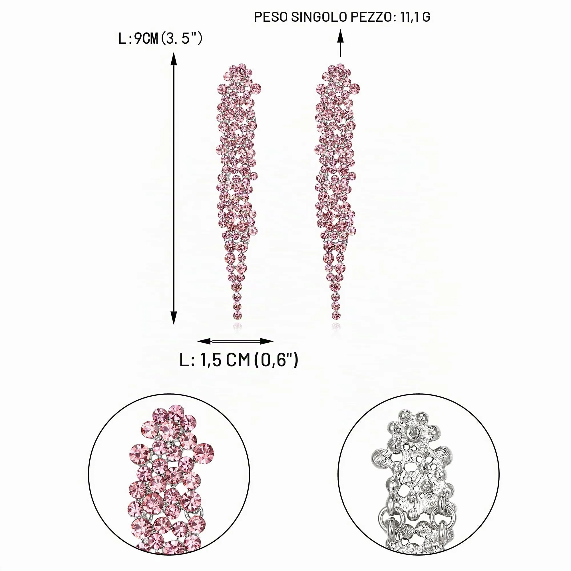 EVER FAITH Statement Orecchini Strass Cristallo Banchetto Lungo Lampadario Pendente per Le Signore Prom Matrimonio Sposa Chiaro Argento Tonalità, Cristallo, Nessuna pietra preziosa - immagine 5