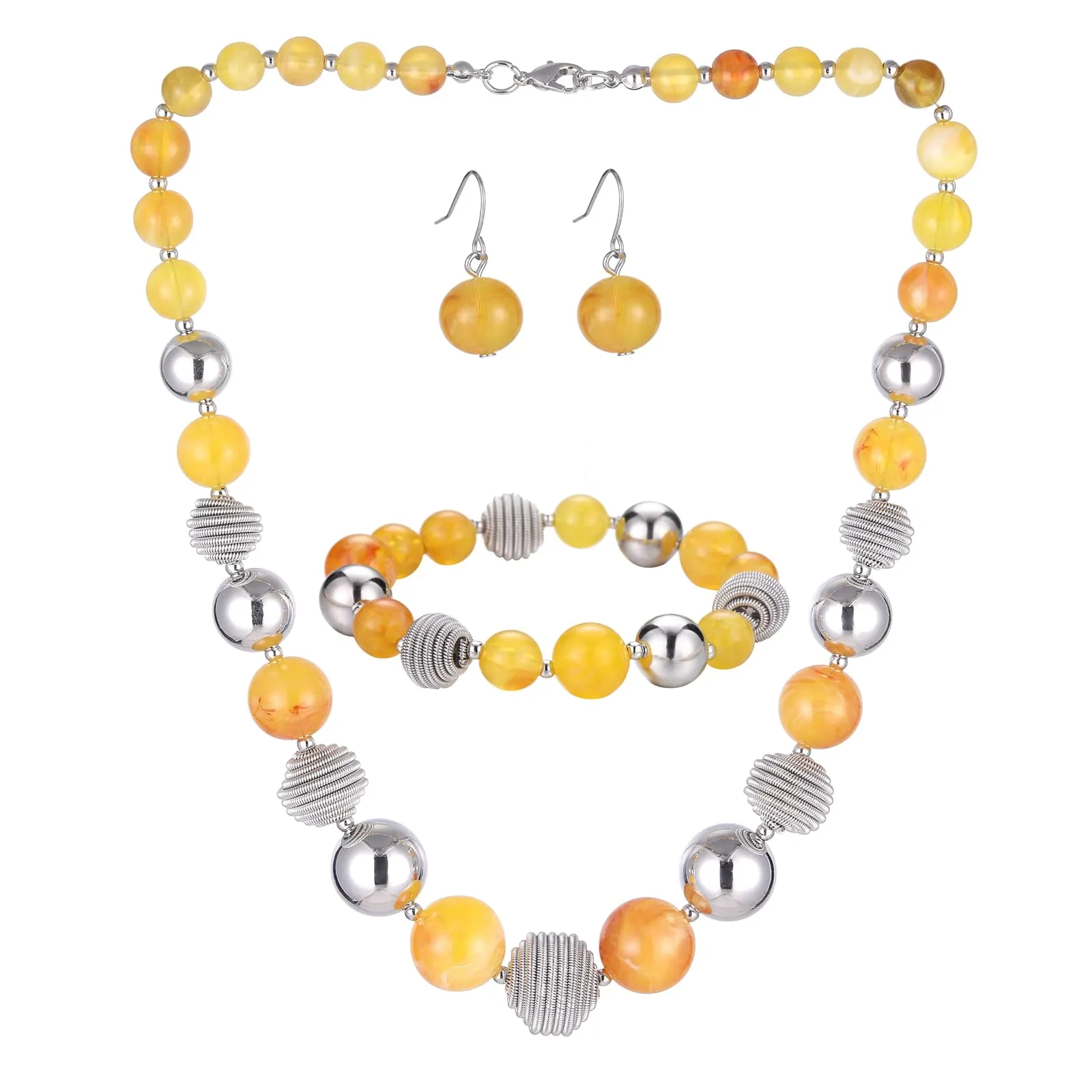 FULU AUTUMN 3 Pcs Parure di Gioielli, Set di Collana con Grandi Perle, Bracciale e Orecchini, Regalo di Compleanno per Donna, Pietra, Nessuna pietra preziosa - immagine 1