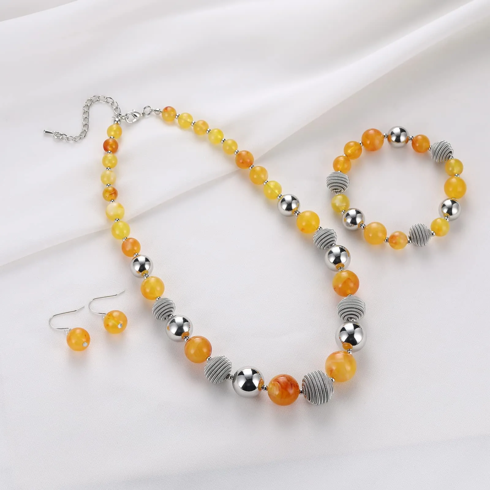 FULU AUTUMN 3 Pcs Parure di Gioielli, Set di Collana con Grandi Perle, Bracciale e Orecchini, Regalo di Compleanno per Donna, Pietra, Nessuna pietra preziosa - immagine 2