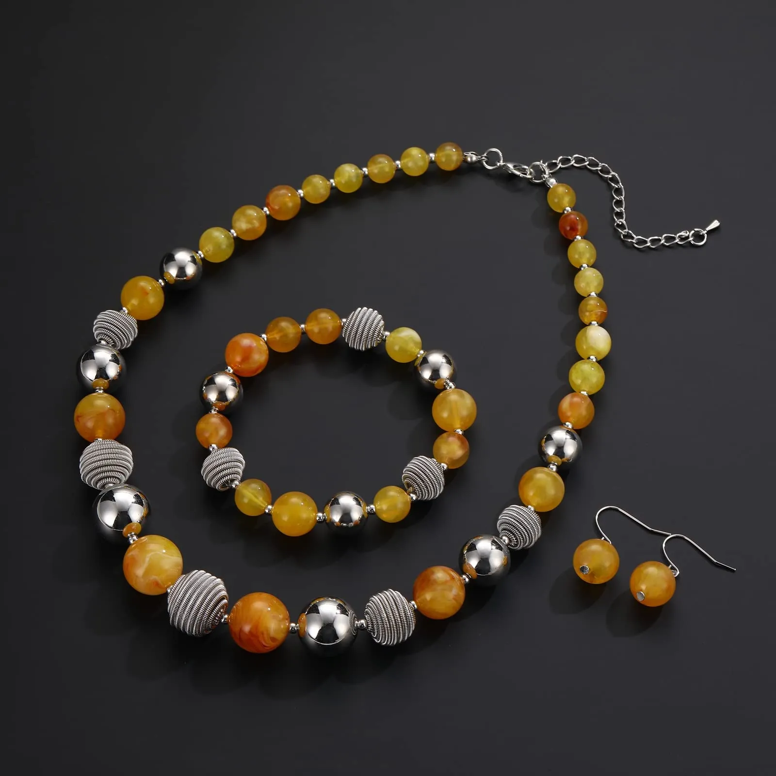 FULU AUTUMN 3 Pcs Parure di Gioielli, Set di Collana con Grandi Perle, Bracciale e Orecchini, Regalo di Compleanno per Donna, Pietra, Nessuna pietra preziosa - immagine 3