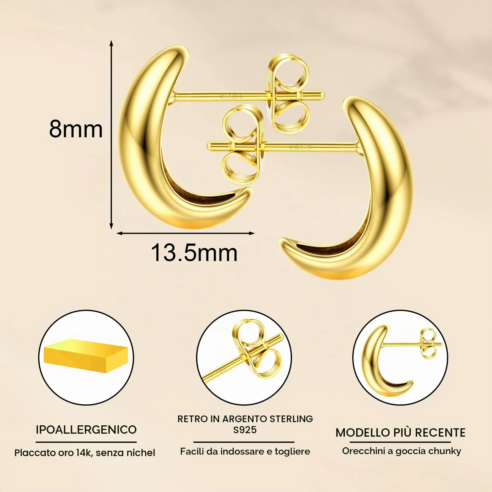 Diamday Orecchini Donna Placcato 14K Orecchini Goccia d'Acqua - immagine 4