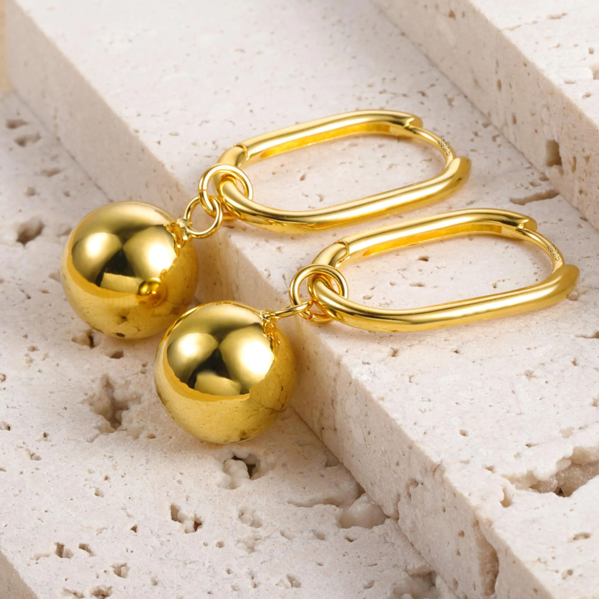 ASH'S CHOICE Orecchini Pendenti Donna Oro 14K Lucido Sfera Leverback - immagine 2