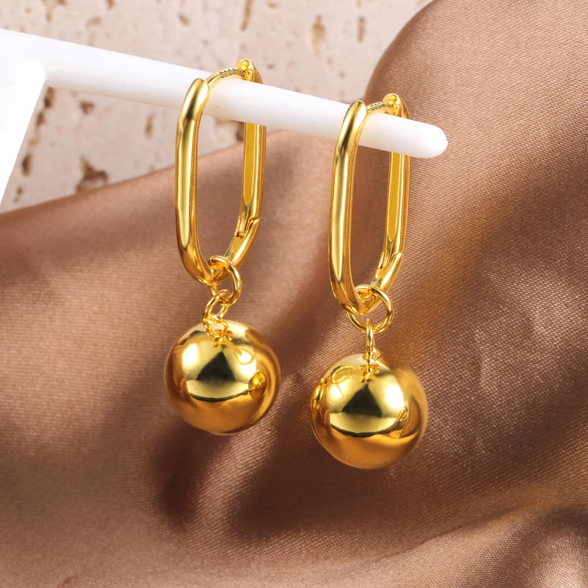 ASH'S CHOICE Orecchini Pendenti Donna Oro 14K Lucido Sfera Leverback - immagine 3