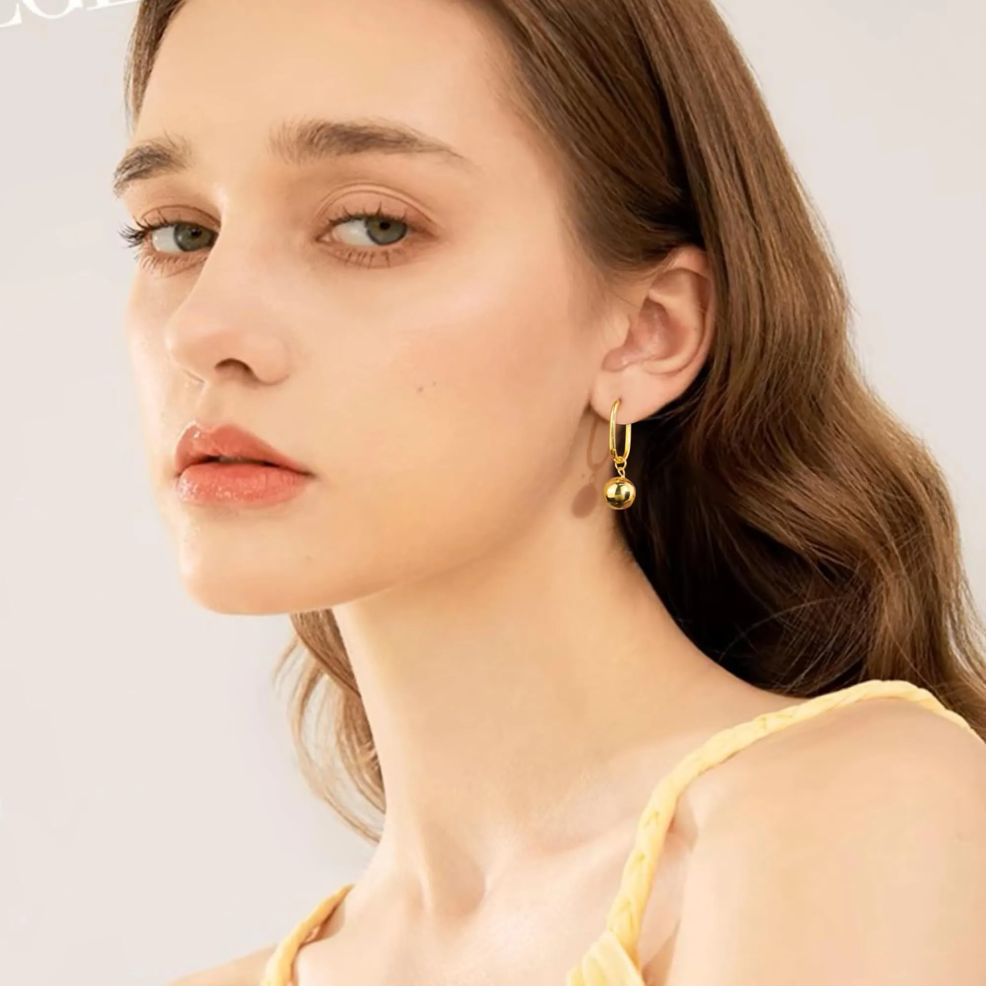 ASH'S CHOICE Orecchini Pendenti Donna Oro 14K Lucido Sfera Leverback - immagine 6