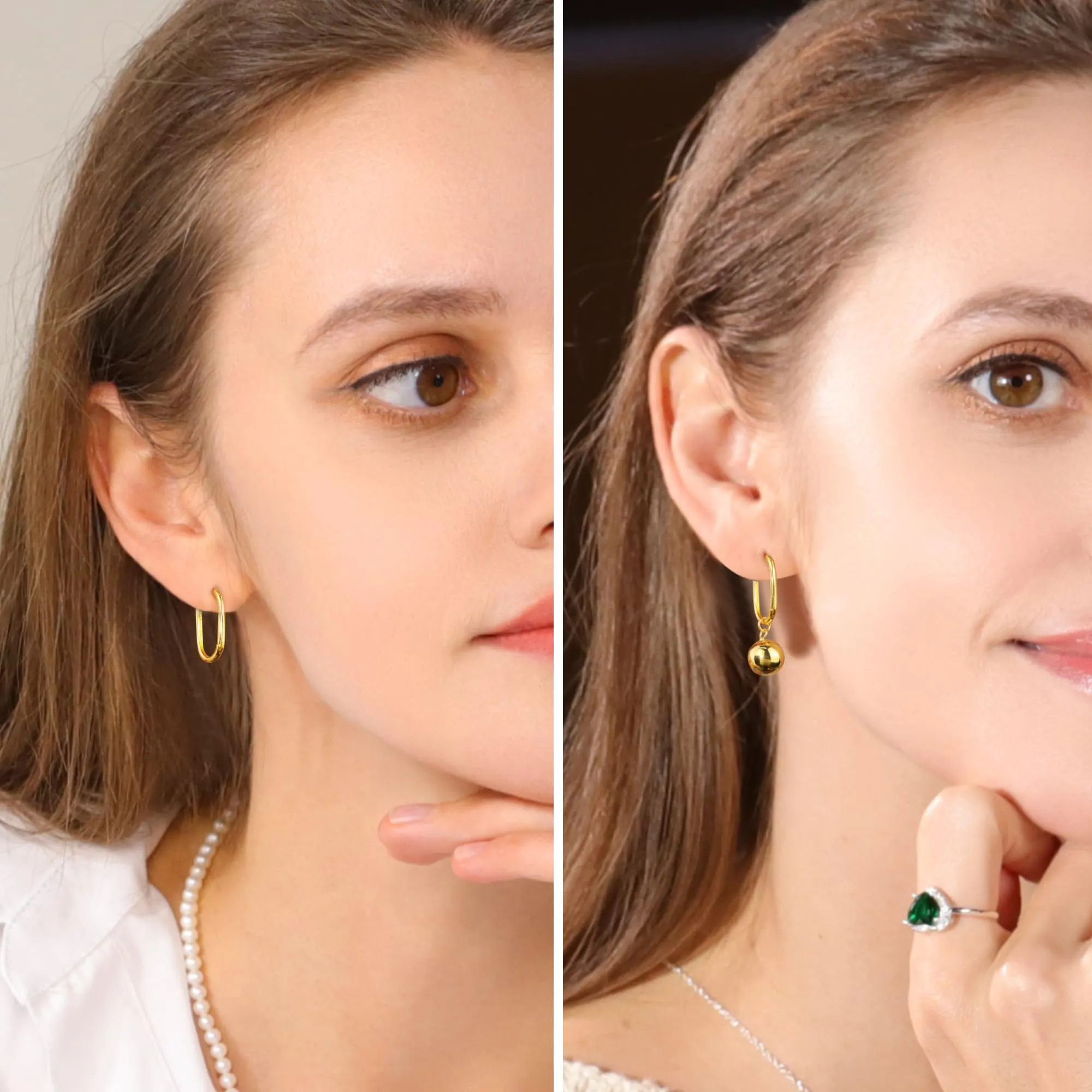 ASH'S CHOICE Orecchini Pendenti Donna Oro 14K Lucido Sfera Leverback - immagine 7