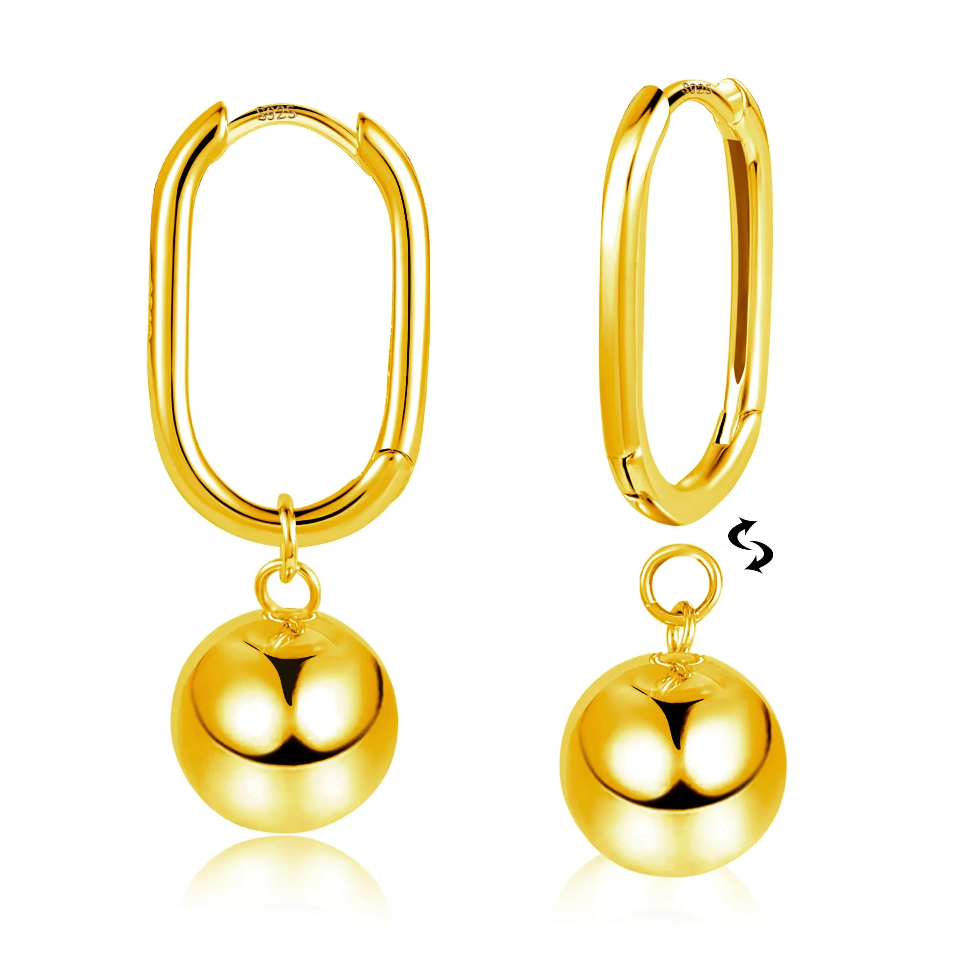 ASH'S CHOICE Orecchini Pendenti Donna Oro 14K Lucido Sfera Leverback - immagine 8