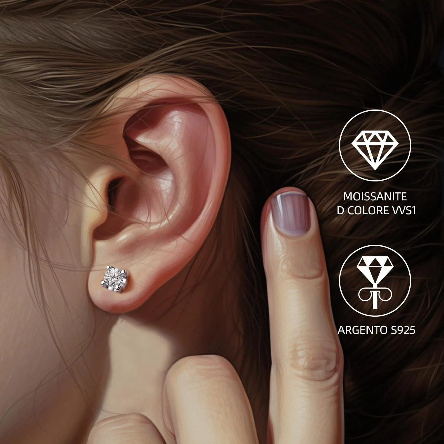 Orecchini in moissanite per donna, Diamante in moissanite da 0.5CT, coltivato in laboratorio, orecchini in argento 925 placcato in oro bianco 18K, adatti per uomini e donne, gioiello regalo. - immagine 2