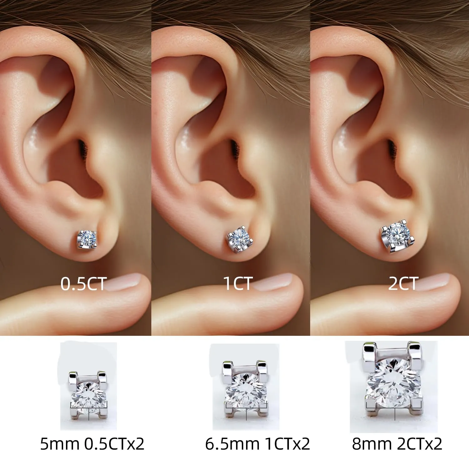 Orecchini in moissanite per donna, Diamante in moissanite da 0.5CT, coltivato in laboratorio, orecchini in argento 925 placcato in oro bianco 18K, adatti per uomini e donne, gioiello regalo. - immagine 3
