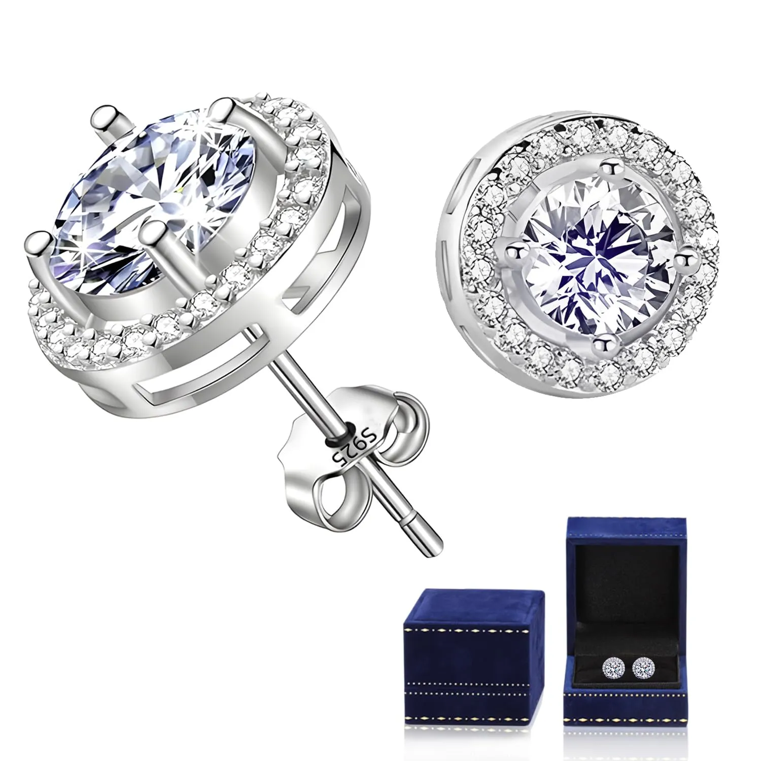 Orecchini in moissanite per donna, argento 925 placcato in oro bianco 18K. - immagine 1