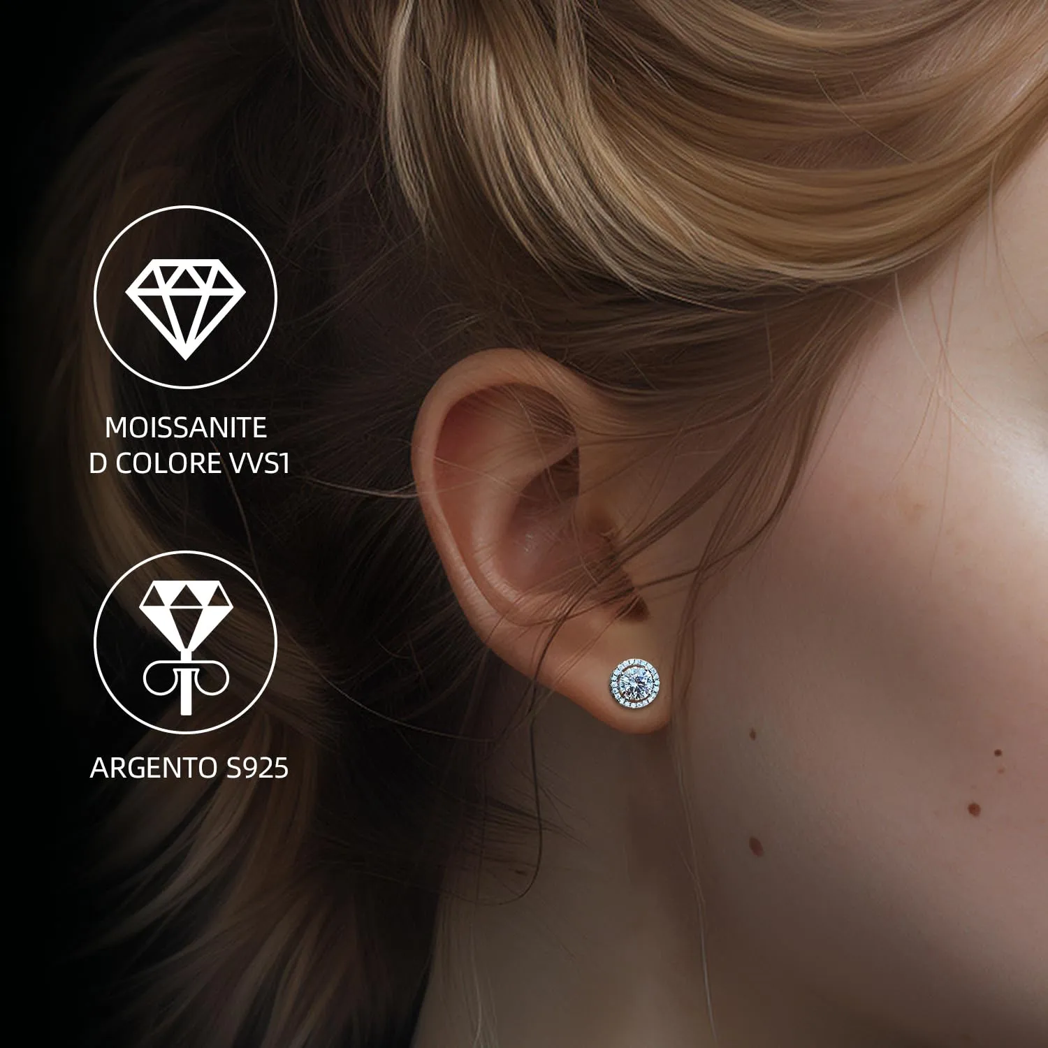 Orecchini in moissanite per donna, argento 925 placcato in oro bianco 18K. - immagine 2