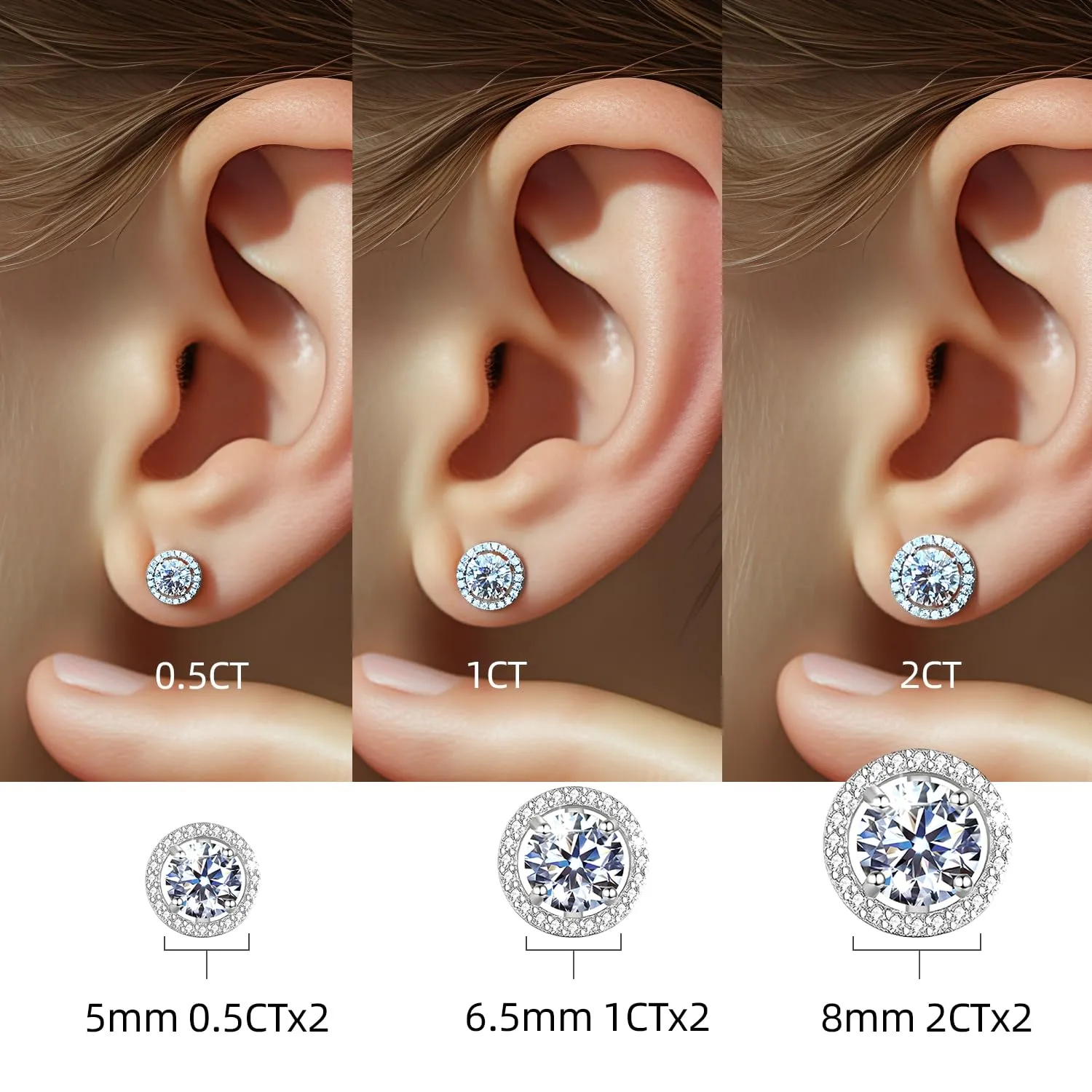 Orecchini in moissanite per donna, argento 925 placcato in oro bianco 18K. - immagine 3