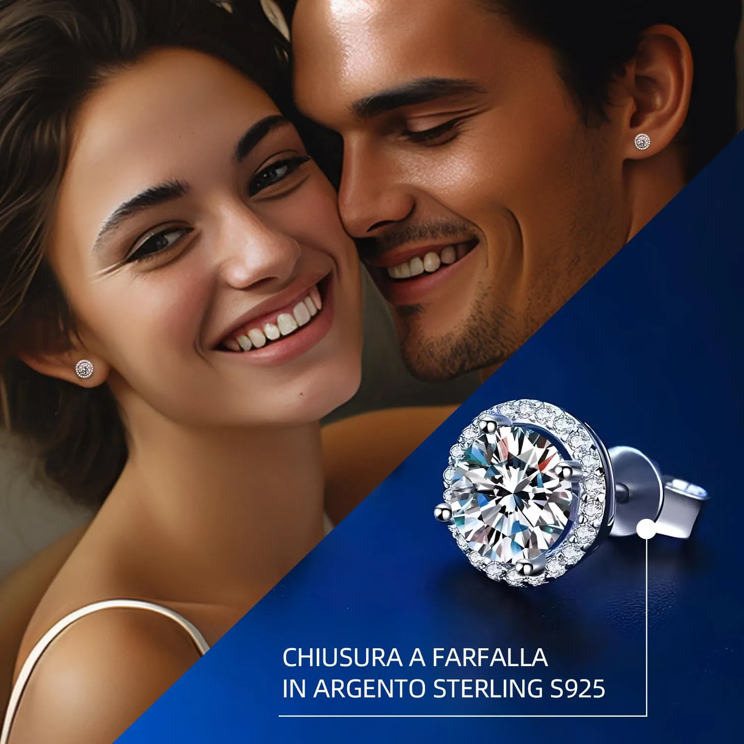 Orecchini in moissanite per donna, argento 925 placcato in oro bianco 18K. - immagine 4