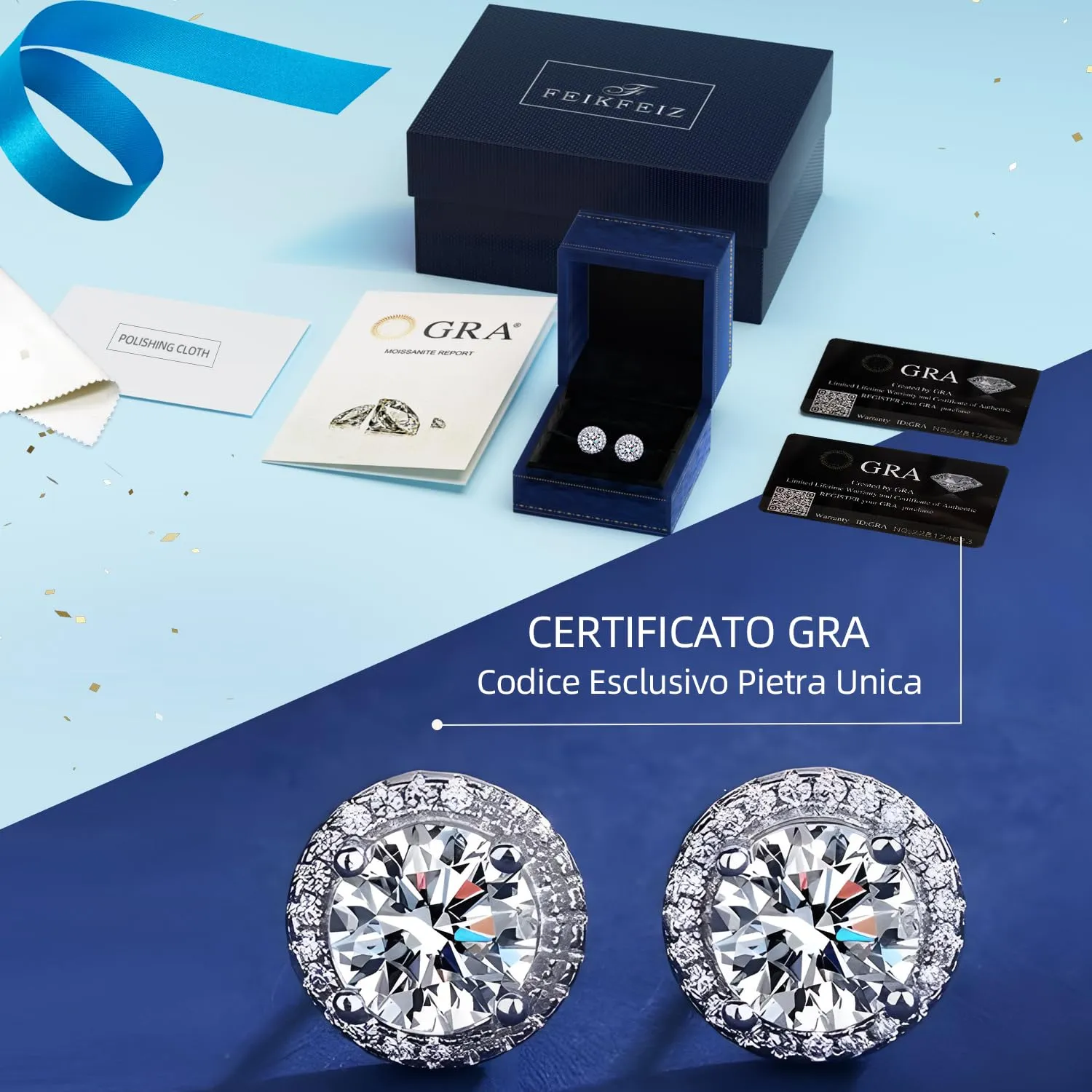 Orecchini in moissanite per donna, argento 925 placcato in oro bianco 18K. - immagine 5