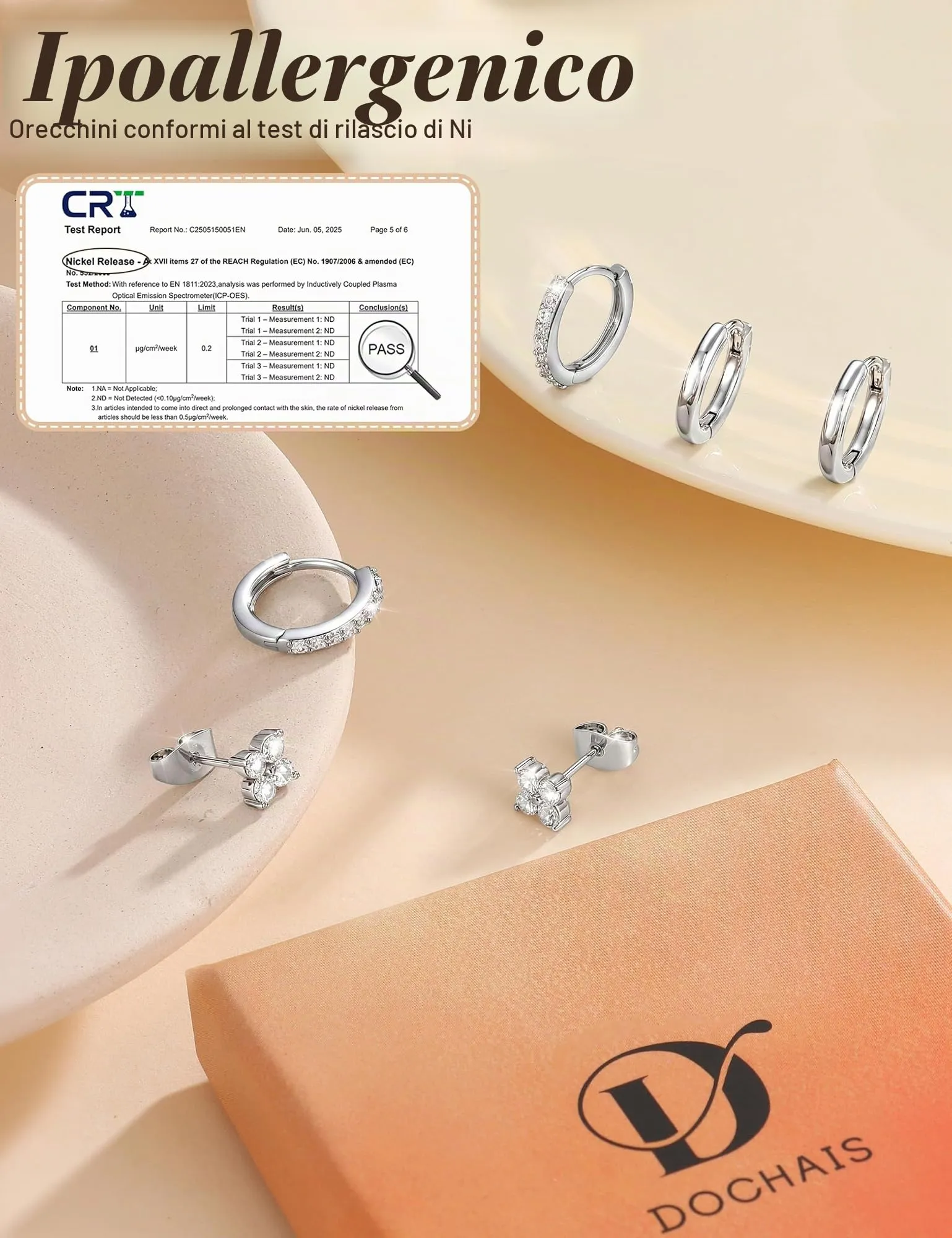 Dochais 3 Paia Orecchini Donna Argento Color Set Orecchini Cerchio Placcato Oro 14K Small Hoop Earrings Ipoallergenico Orecchio Zirconi Cubici Piccoli Cartilagine Trago Conch Helix Piercing Ragazze - immagine 5