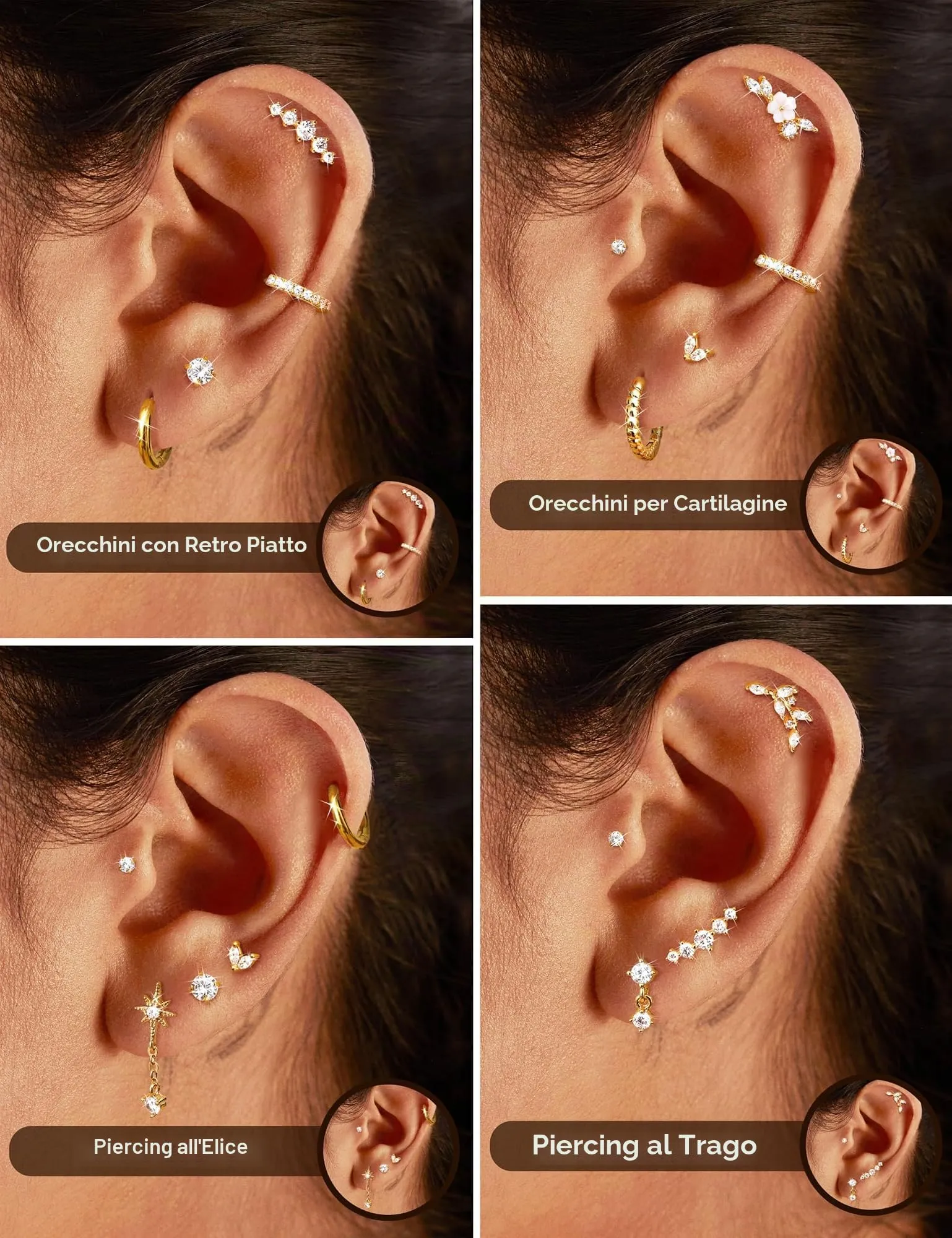 Adramata 12Pcs 16G Piercing Orecchio Acciaio Inossidabile Set Donna - immagine 3