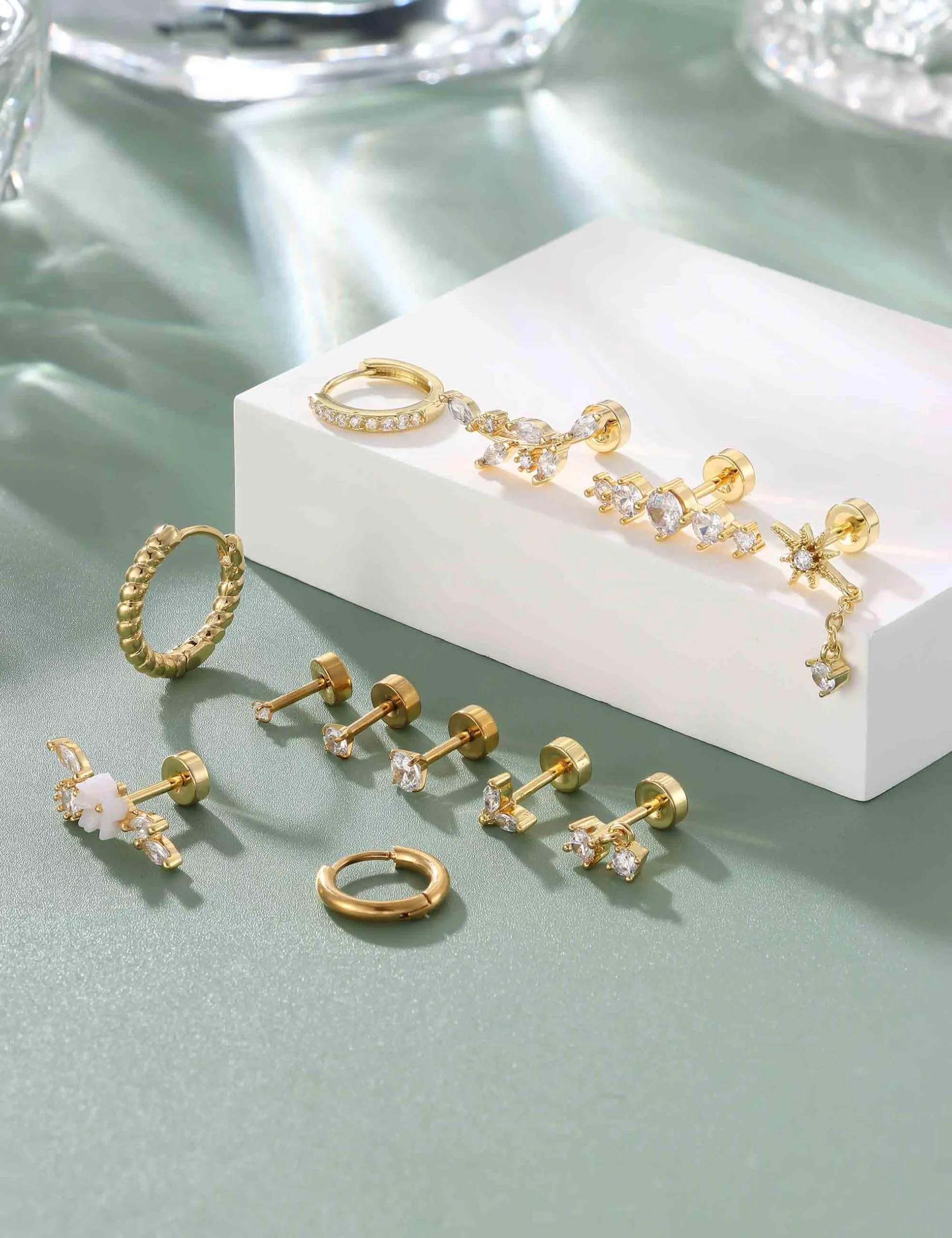Adramata 12Pcs 16G Piercing Orecchio Acciaio Inossidabile Set Donna - immagine 7