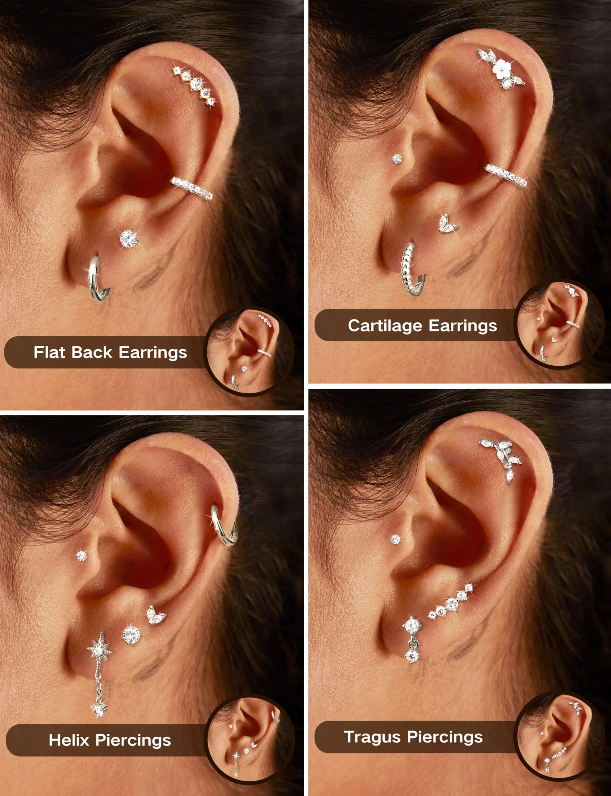 Adramata 12Pcs 16G Piercing Orecchio Acciaio Inossidabile Set Donna - immagine 3