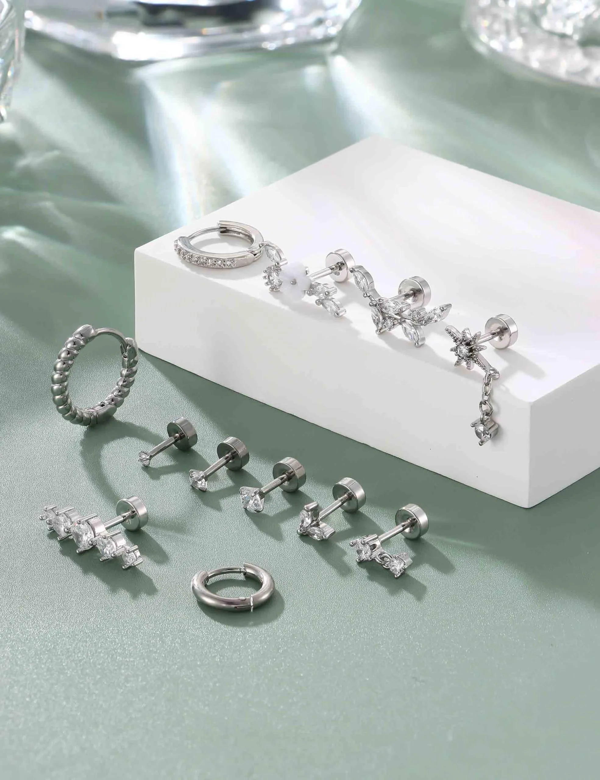 Adramata 12Pcs 16G Piercing Orecchio Acciaio Inossidabile Set Donna - immagine 7