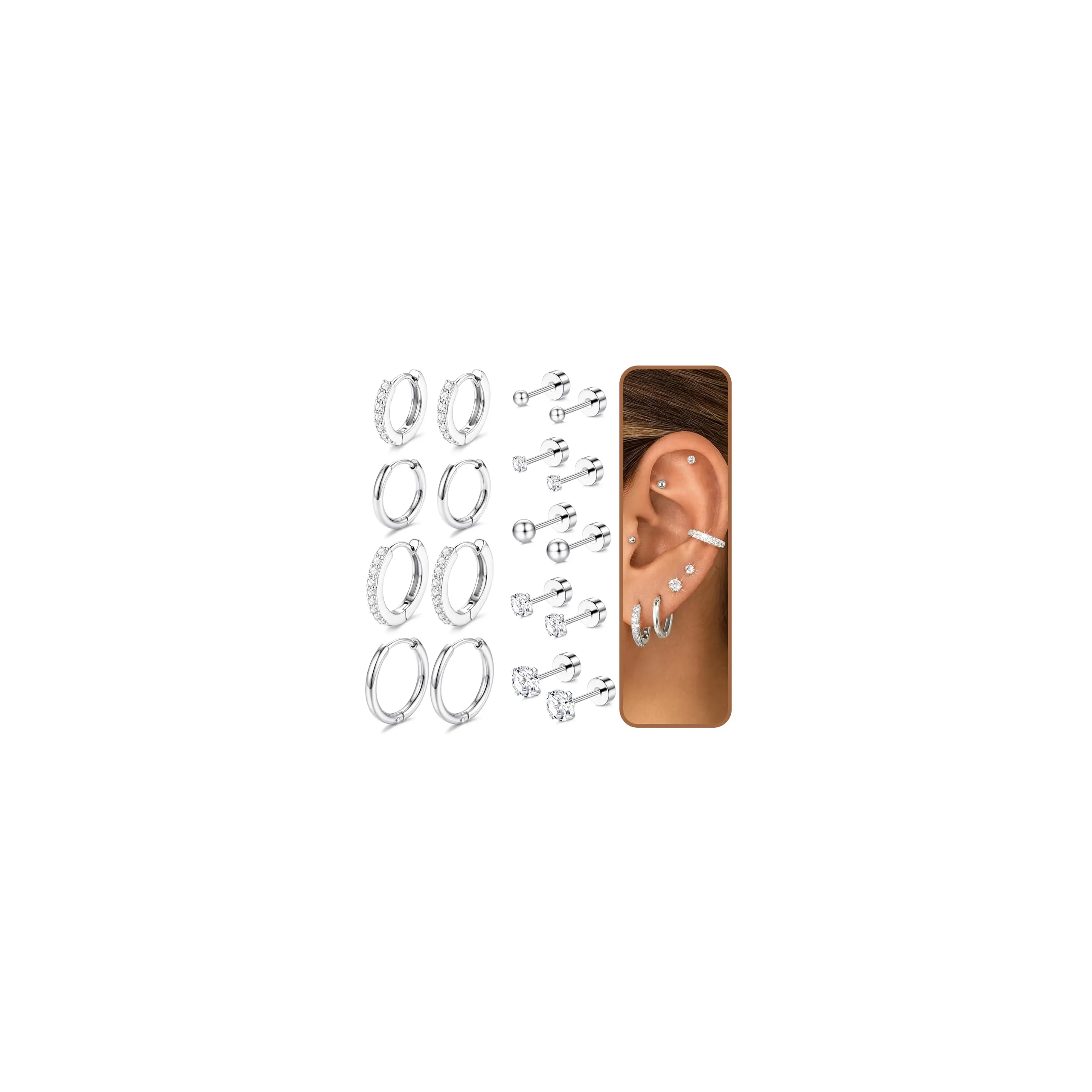 LOLIAS 9 Paia Orecchini Acciaio Inossidabile Piercing Orecchio - immagine 1