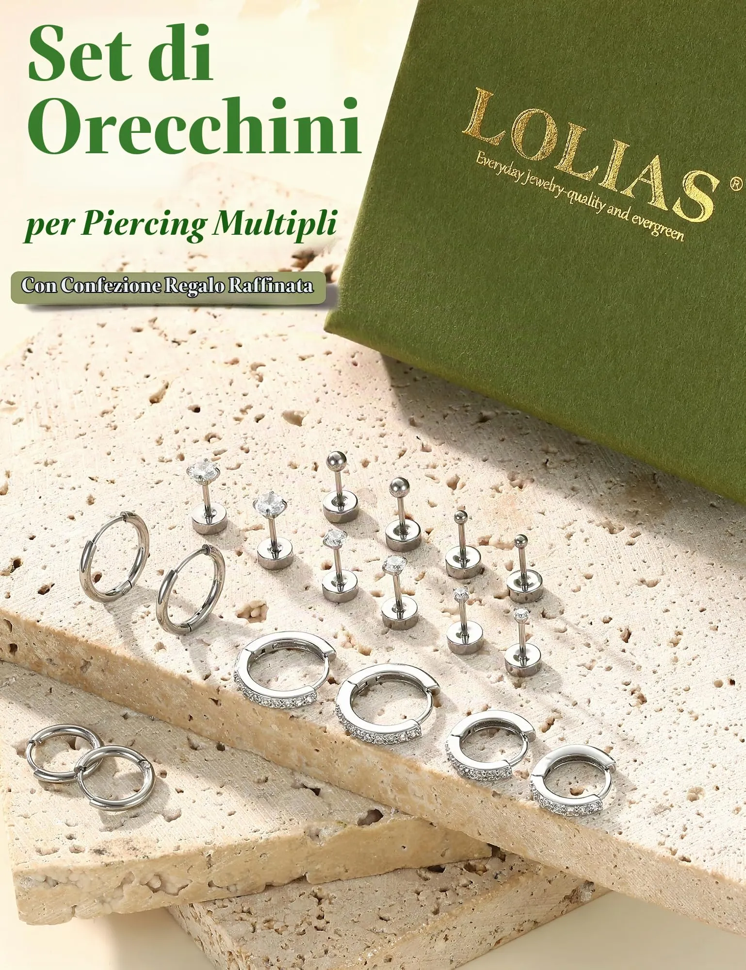 LOLIAS 9 Paia Orecchini Acciaio Inossidabile Piercing Orecchio - immagine 6