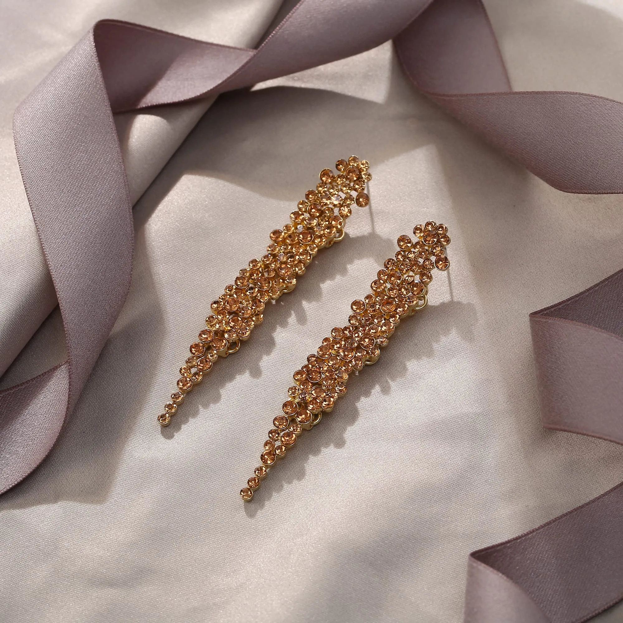 EVER FAITH Statement Orecchini Strass Cristallo Banchetto Lungo Lampadario Pendente per Le Signore Prom Matrimonio Sposa Chiaro Argento Tonalità, Cristallo, Nessuna pietra preziosa - immagine 4