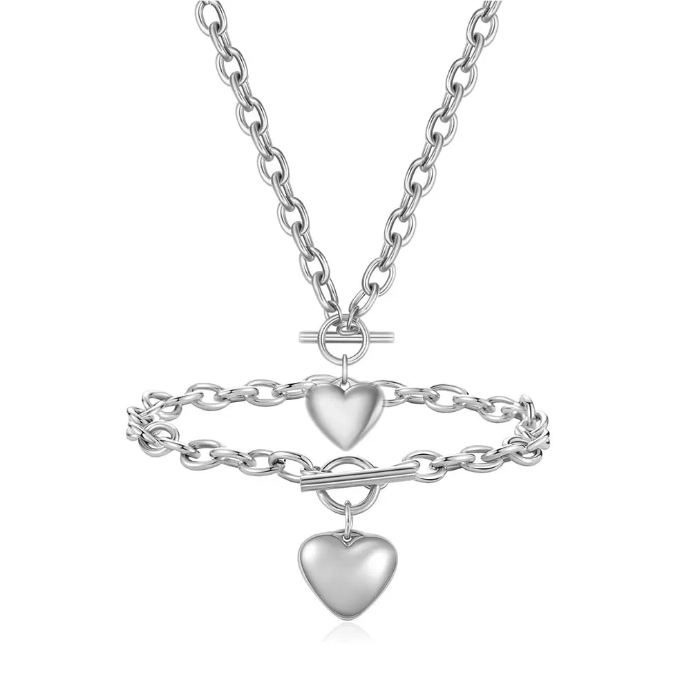 TTPSRY Set Gioielli Cuore Collana Bracciale Catena Ciondolo Charm Accessori Donna Elegante - immagine 1