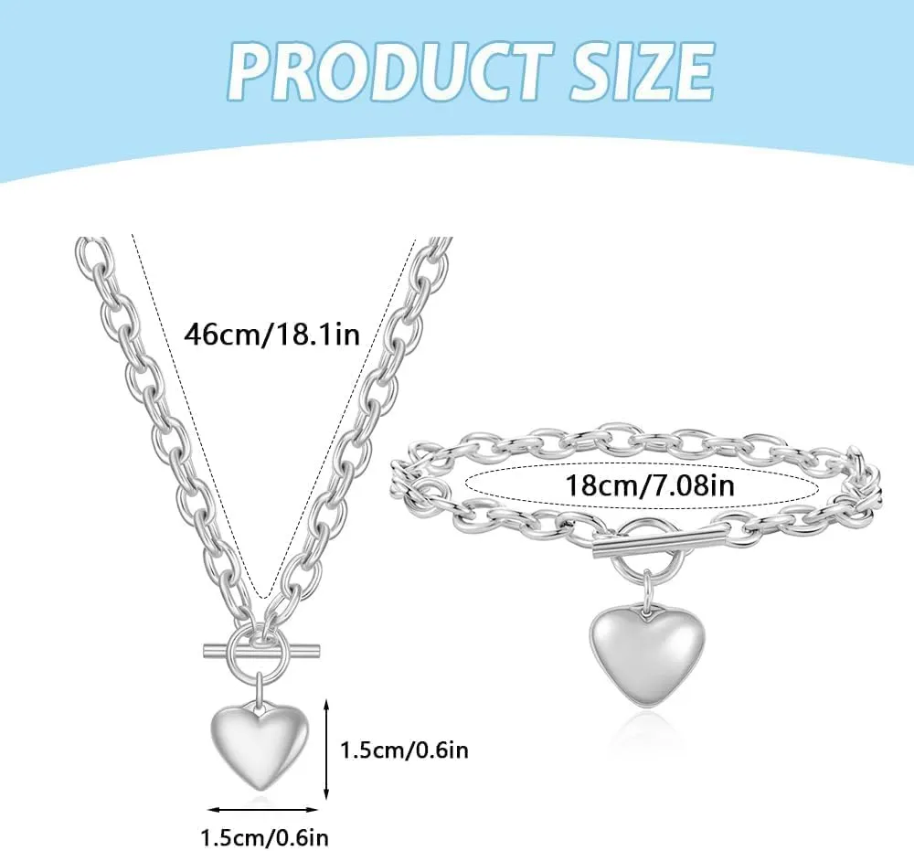 TTPSRY Set Gioielli Cuore Collana Bracciale Catena Ciondolo Charm Accessori Donna Elegante - immagine 2