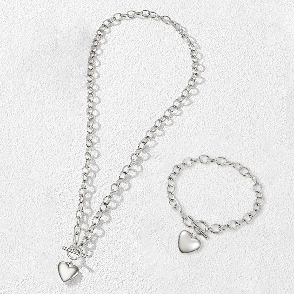 TTPSRY Set Gioielli Cuore Collana Bracciale Catena Ciondolo Charm Accessori Donna Elegante - immagine 3