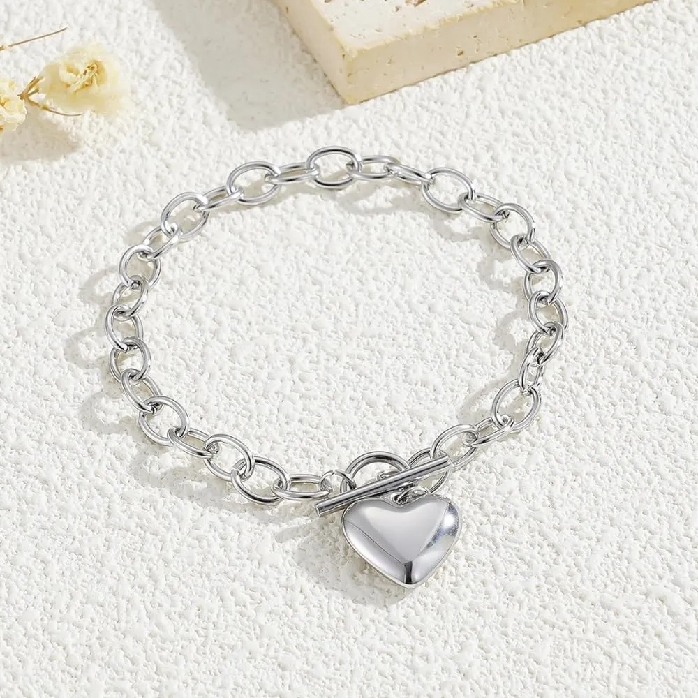 TTPSRY Set Gioielli Cuore Collana Bracciale Catena Ciondolo Charm Accessori Donna Elegante - immagine 4