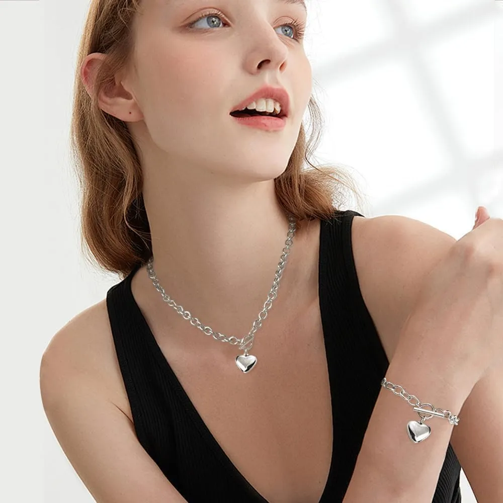 TTPSRY Set Gioielli Cuore Collana Bracciale Catena Ciondolo Charm Accessori Donna Elegante - immagine 7