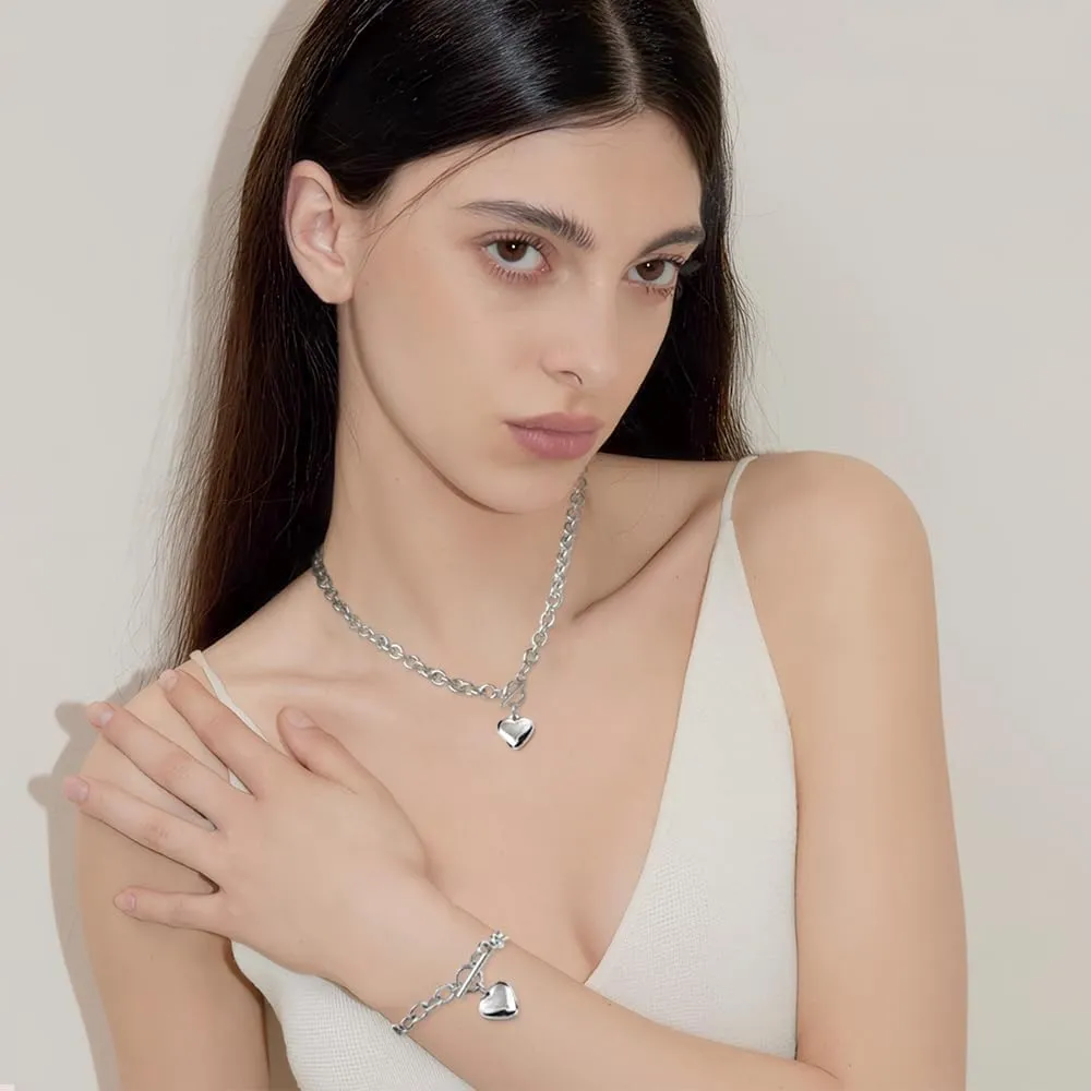 TTPSRY Set Gioielli Cuore Collana Bracciale Catena Ciondolo Charm Accessori Donna Elegante - immagine 8