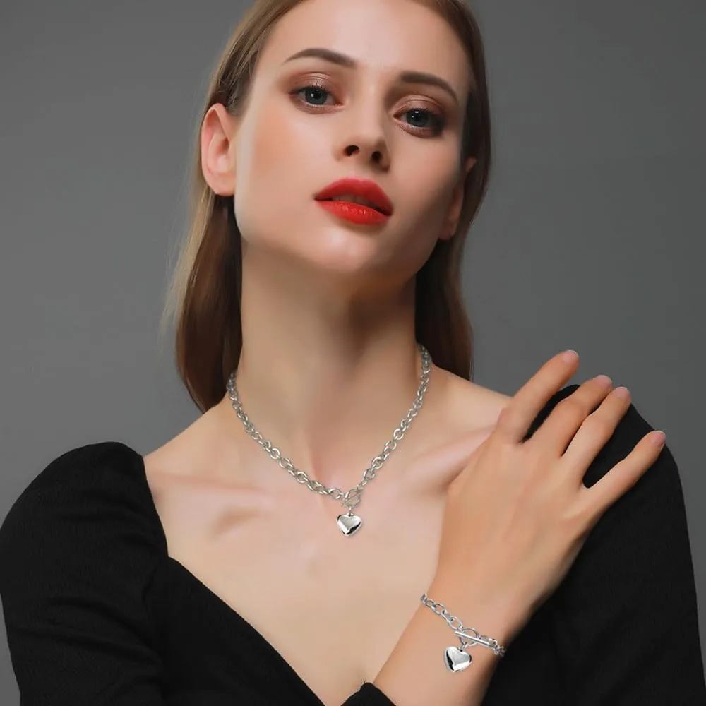 TTPSRY Set Gioielli Cuore Collana Bracciale Catena Ciondolo Charm Accessori Donna Elegante - immagine 9