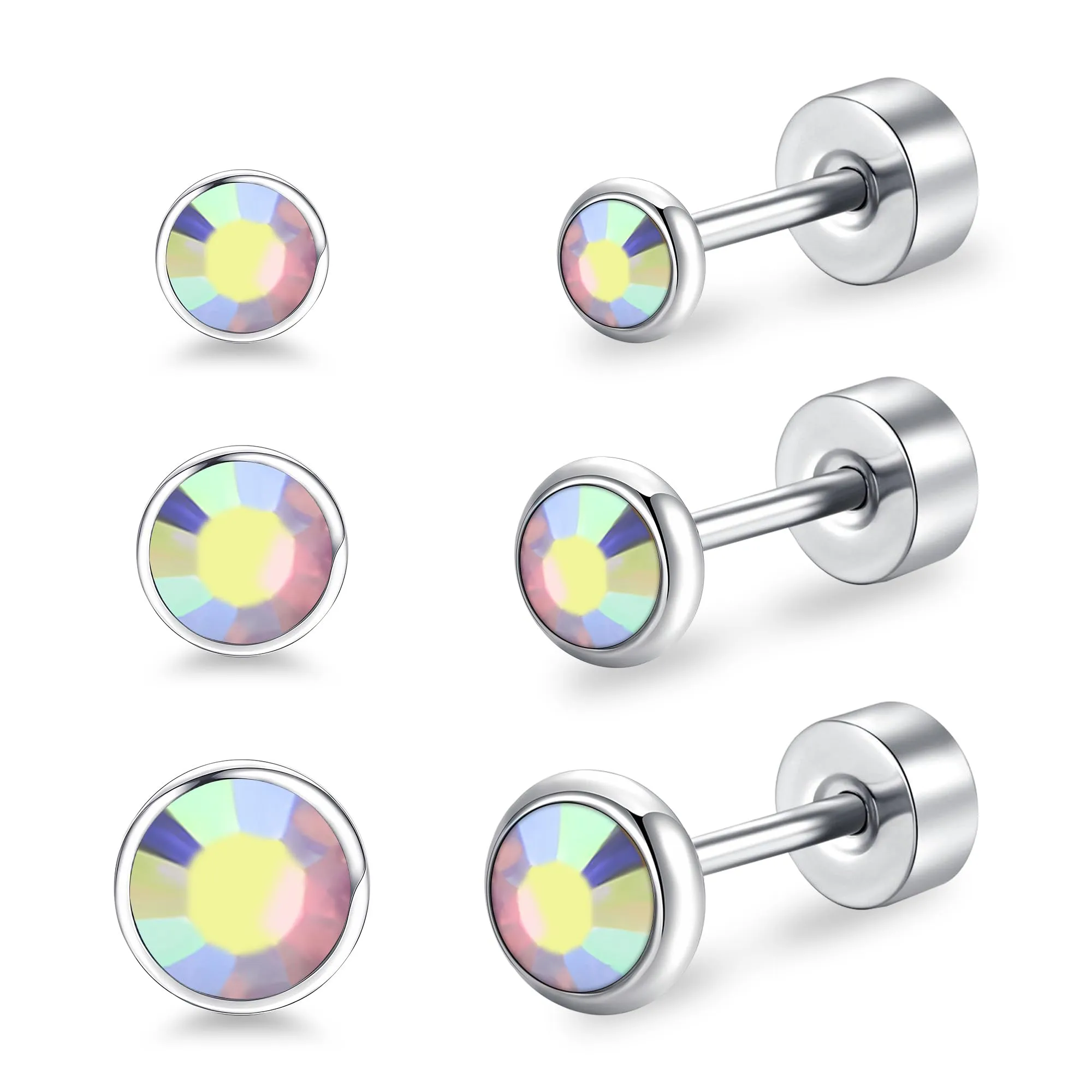 Artskin Orecchini in Titanio Ipoallergenici con Cristallo 3mm/4mm/5mm - immagine 1