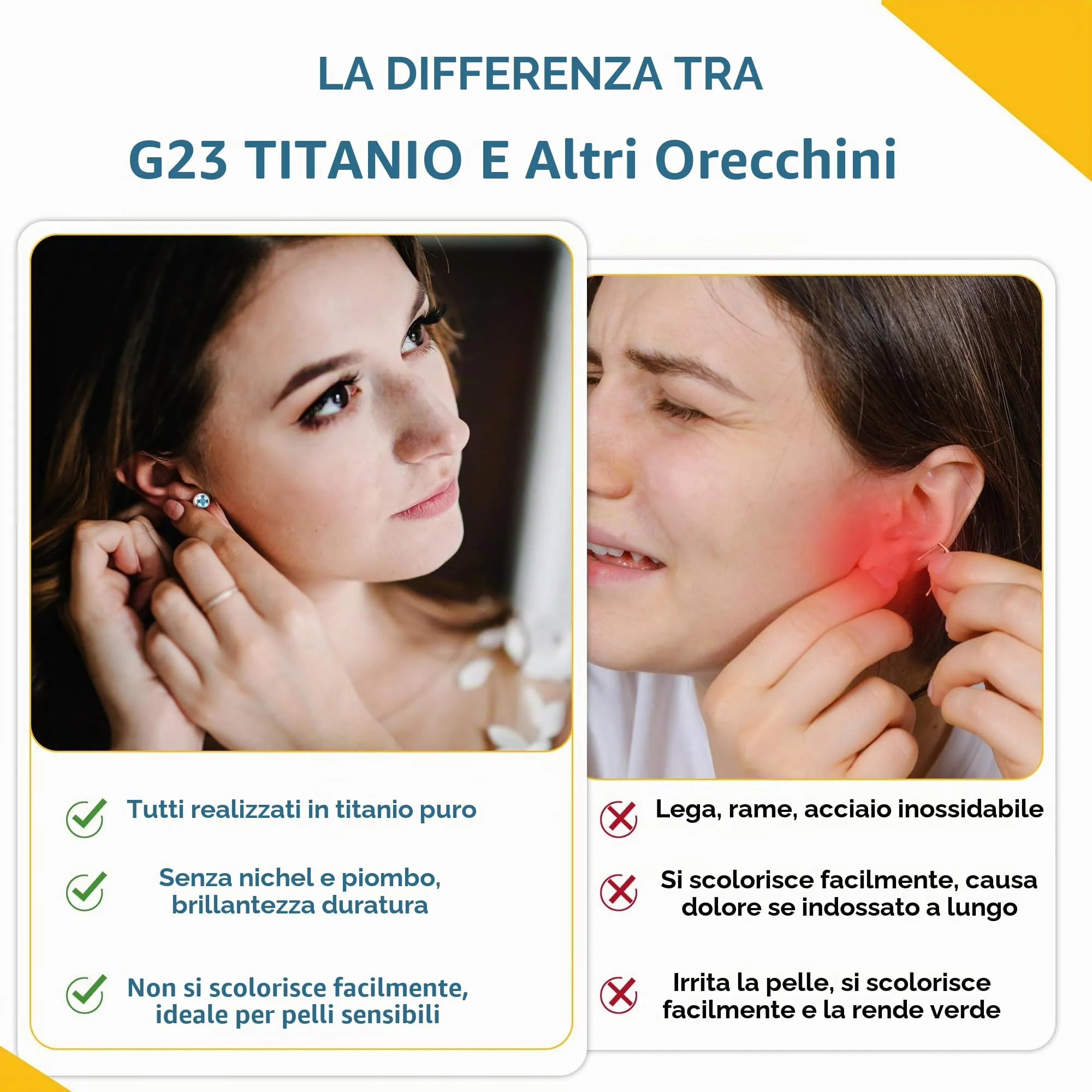 Artskin Orecchini in Titanio Ipoallergenici con Cristallo 3mm/4mm/5mm - immagine 4