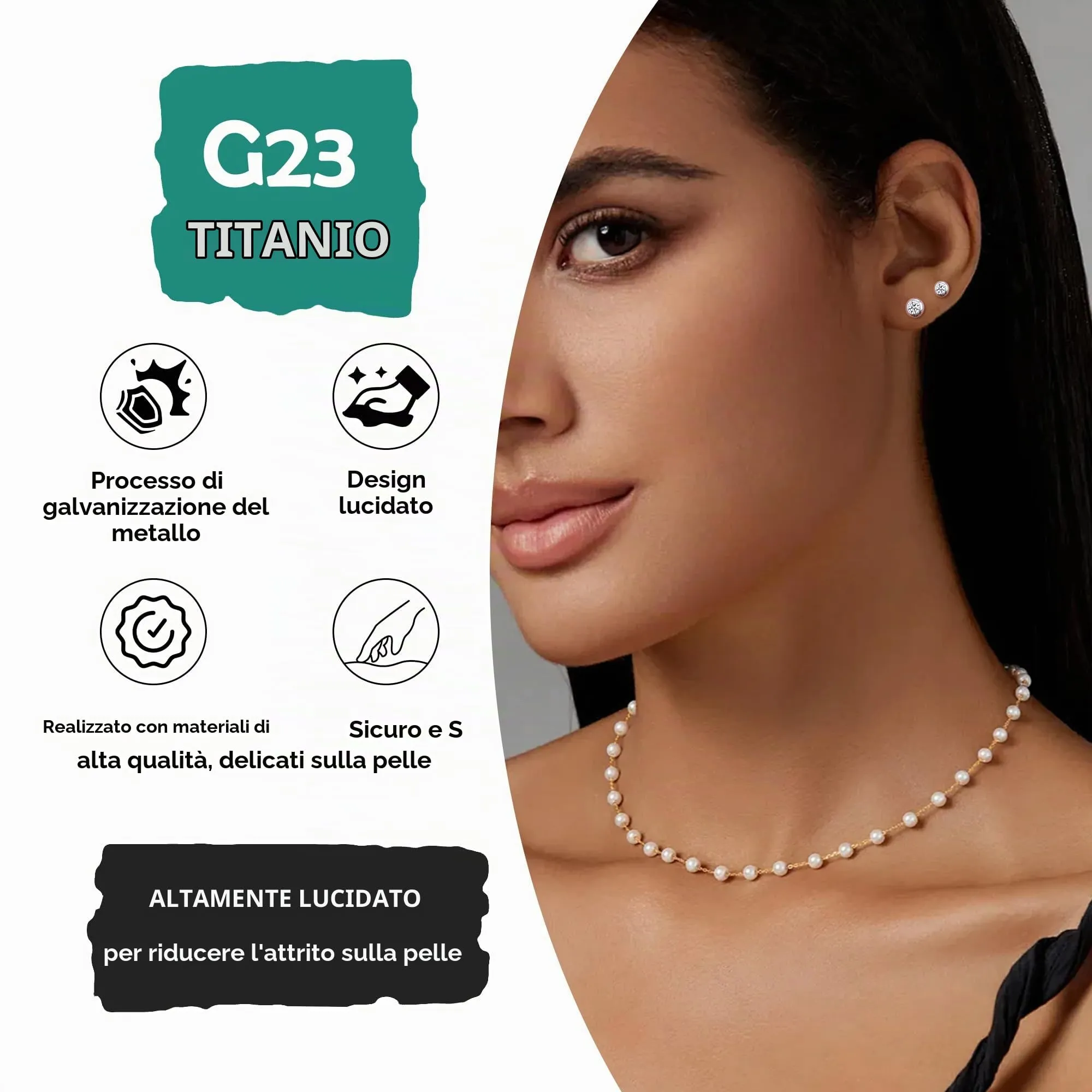 Artskin Orecchini in Titanio Ipoallergenici con Cristallo 3mm/4mm/5mm - immagine 3