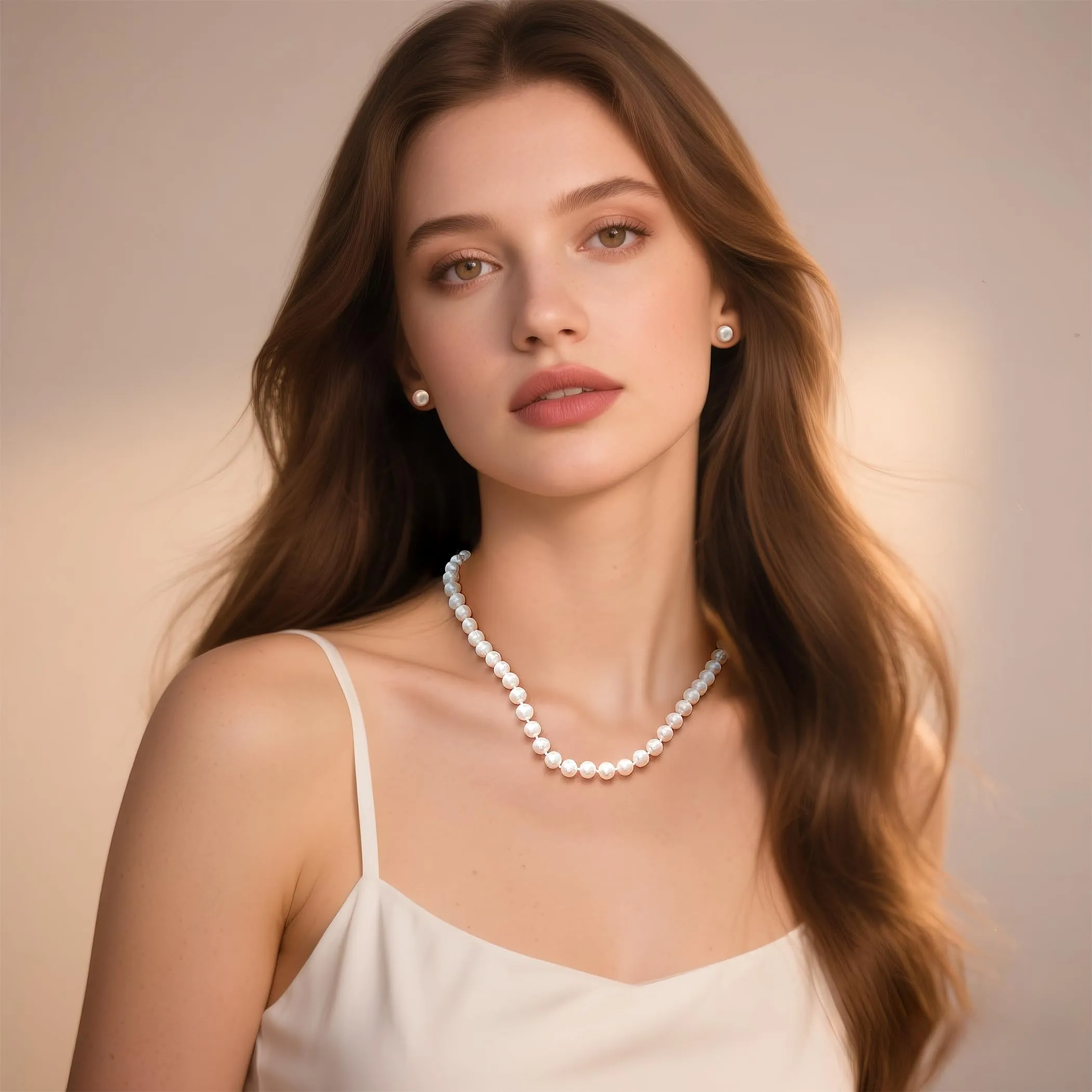 YAMI set di perle (collana + orecchini), perle d'acqua dolce coltivate (8-9 mm). Argento 925 ipoallergenico. Un esclusivo regalo di gioielli per gli anniversari. 45 + 5 cm. - immagine 2