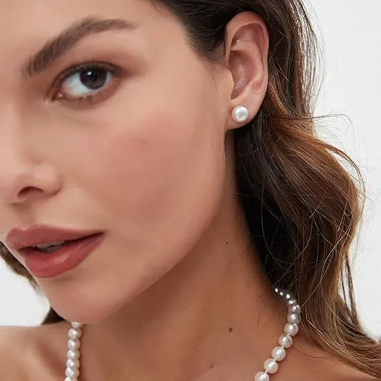 YAMI set di perle (collana + orecchini), perle d'acqua dolce coltivate (8-9 mm). Argento 925 ipoallergenico. Un esclusivo regalo di gioielli per gli anniversari. 45 + 5 cm. - immagine 5