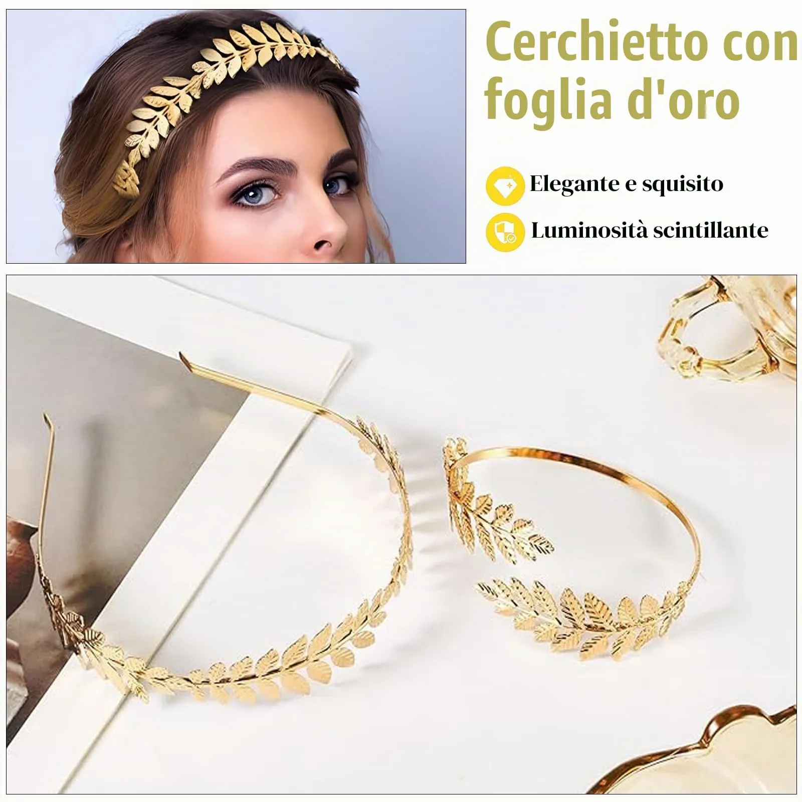 VIDSTW Set di Gioielli Dea Greca - Parure Accessori Donna con Orecchini Sposa Perla, Collana, Bracciali, Pettini e Accessori per Capelli in Oro - immagine 4