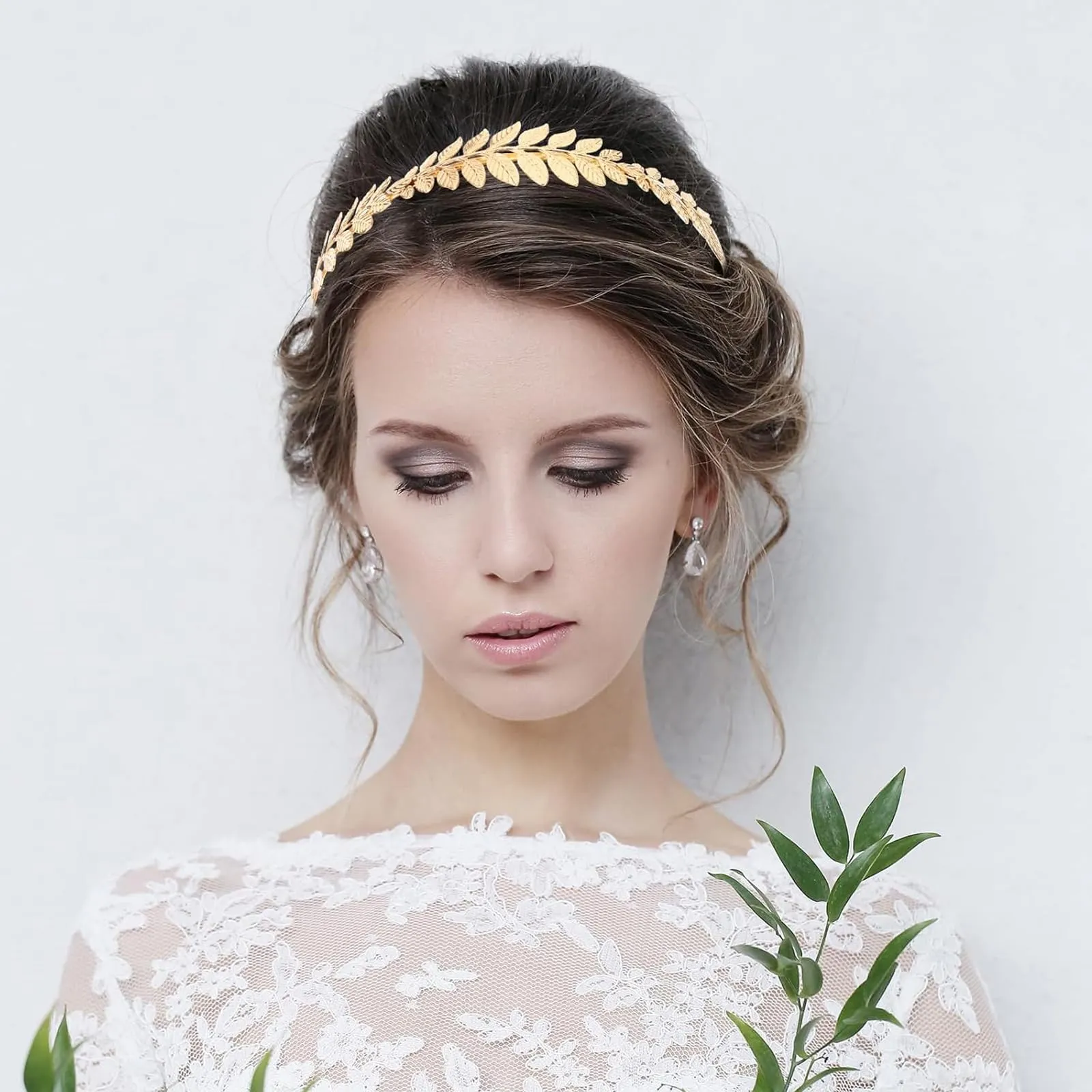 VIDSTW Set di Gioielli Dea Greca - Parure Accessori Donna con Orecchini Sposa Perla, Collana, Bracciali, Pettini e Accessori per Capelli in Oro - immagine 6