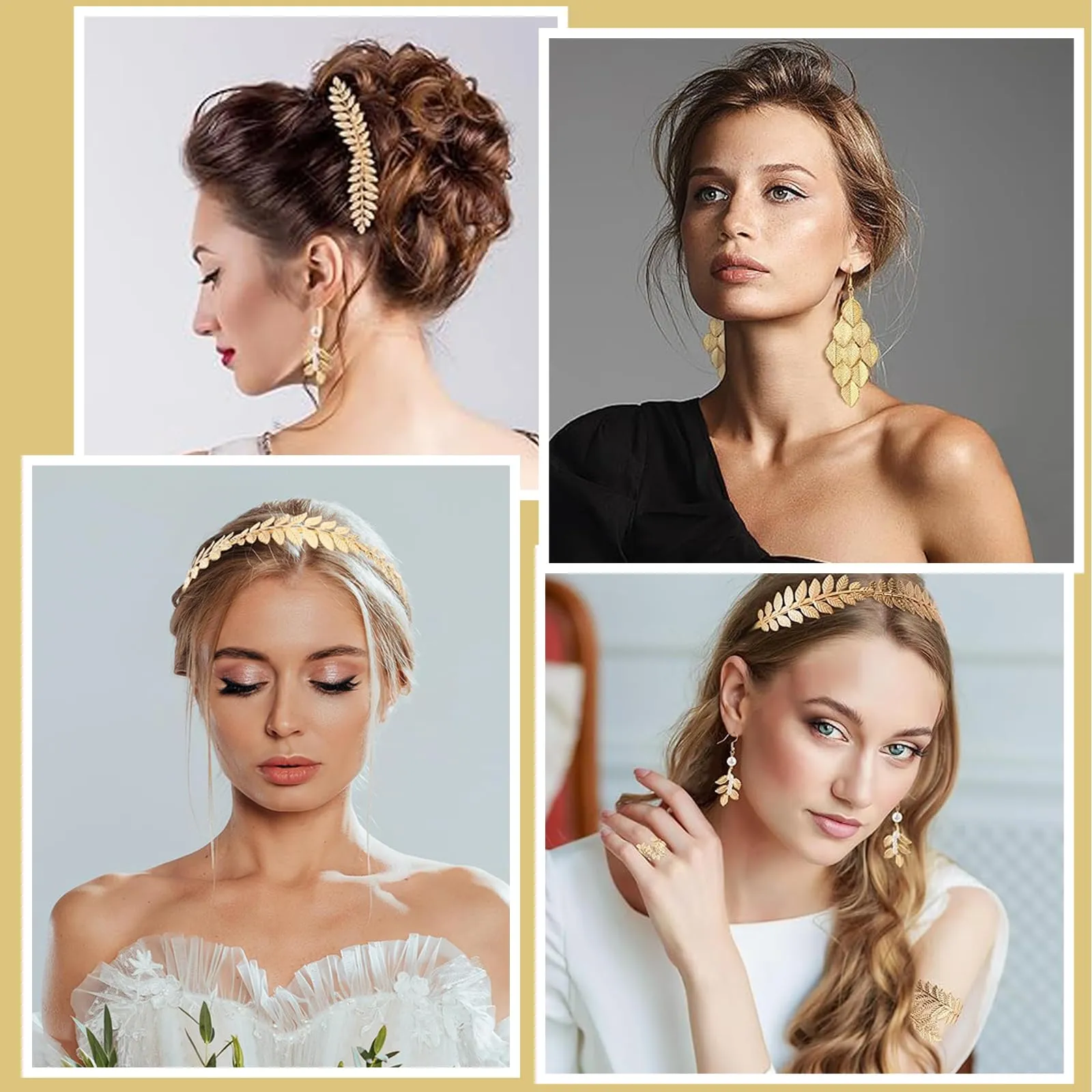 VIDSTW Set di Gioielli Dea Greca - Parure Accessori Donna con Orecchini Sposa Perla, Collana, Bracciali, Pettini e Accessori per Capelli in Oro - immagine 7