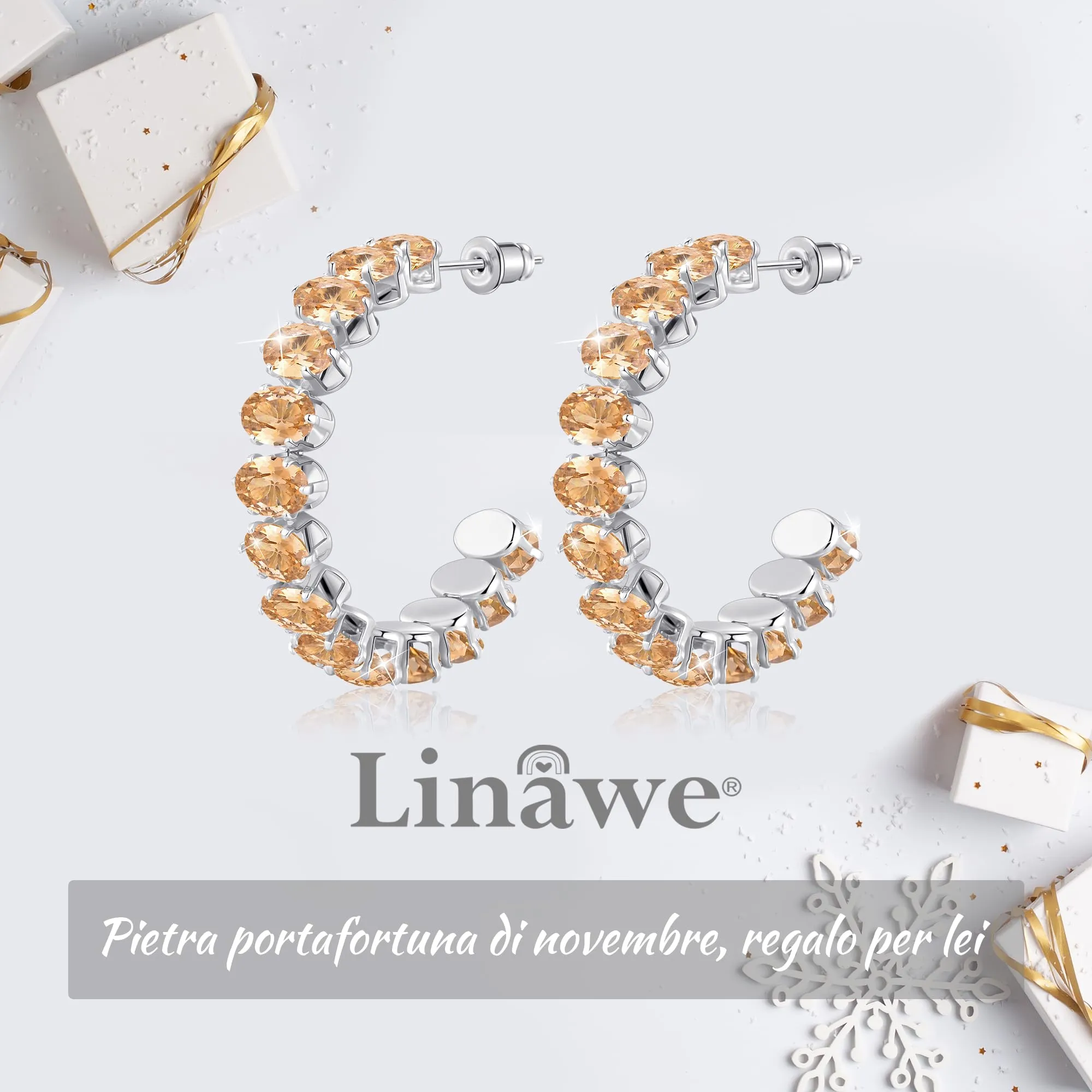 Linawe Orecchini a cerchio in argento citrino, orecchini a forma di fossile, gioielli da donna, orecchini a cerchio grandi, orecchini ipoallergenici in acciaio inossidabile senza nichel con pietra - immagine 5