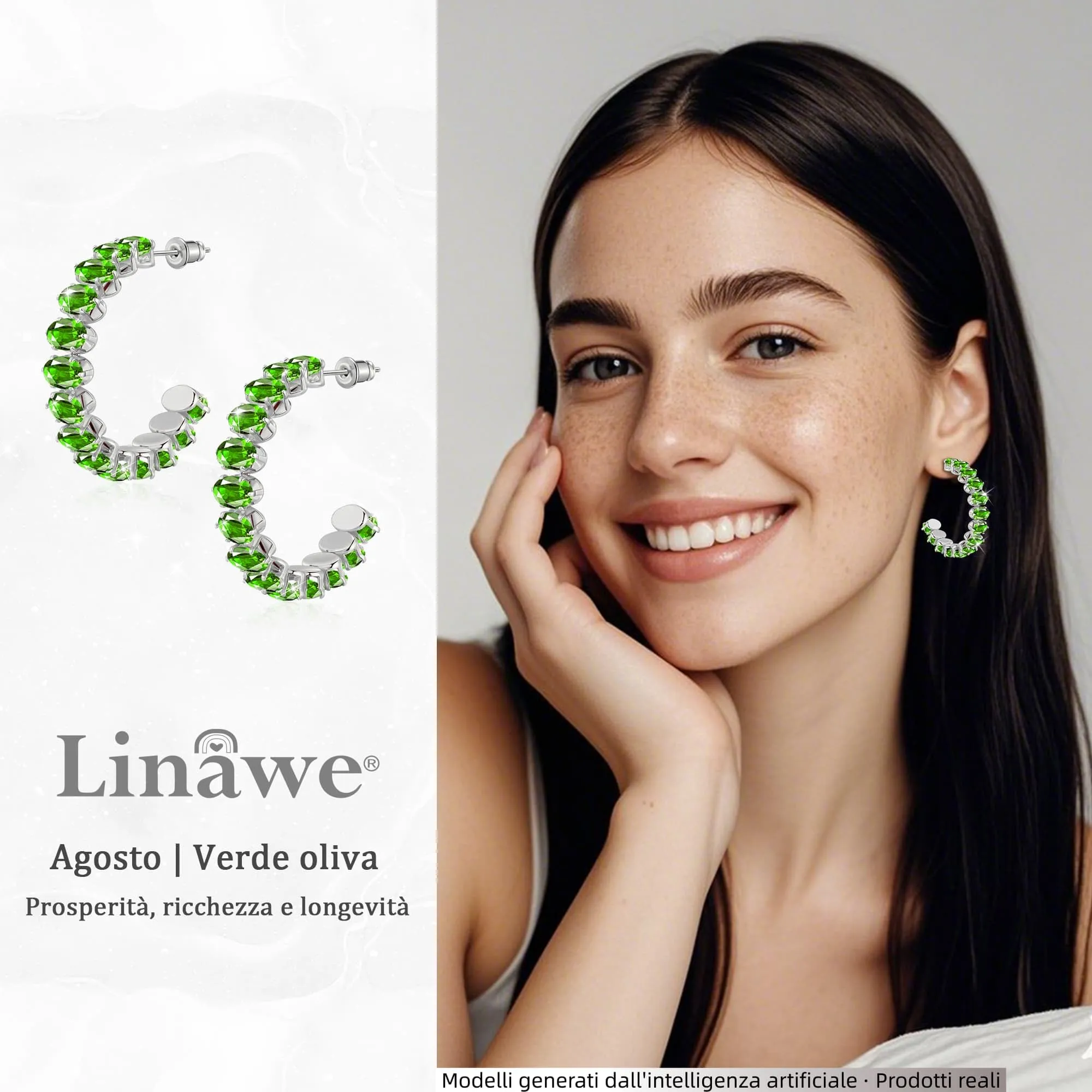 Linawe Orecchini a cerchio in argento verde con peridoto, da donna, in acciaio inossidabile, gioielli alla moda, oro bianco, senza nichel - immagine 2