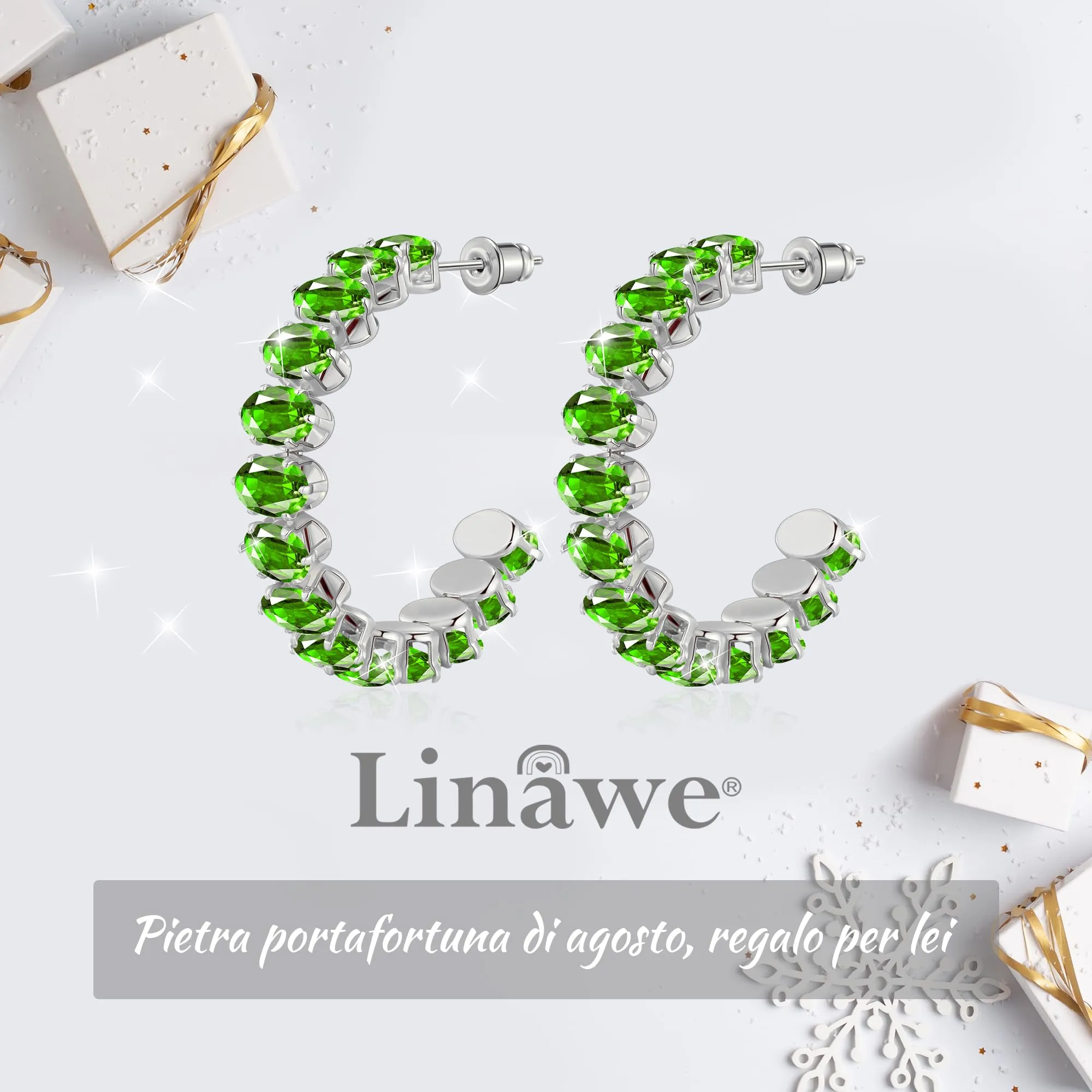 Linawe Orecchini a cerchio in argento verde con peridoto, da donna, in acciaio inossidabile, gioielli alla moda, oro bianco, senza nichel - immagine 5