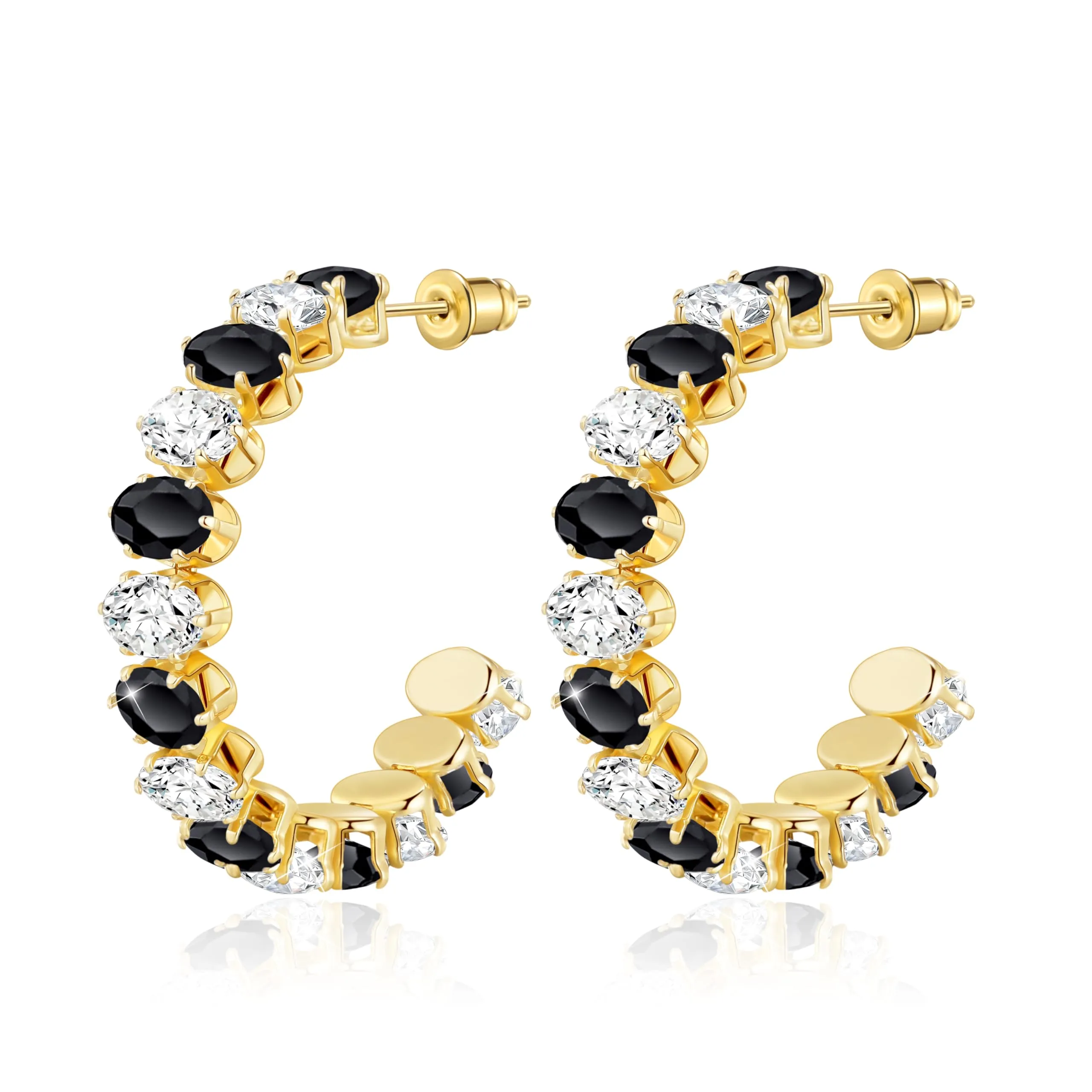 Linawe Orecchini a cerchio grandi in oro nero, orecchini pendenti in oro, in acciaio inossidabile da donna, gioielli alla moda, orecchini ipoallergenici - immagine 1